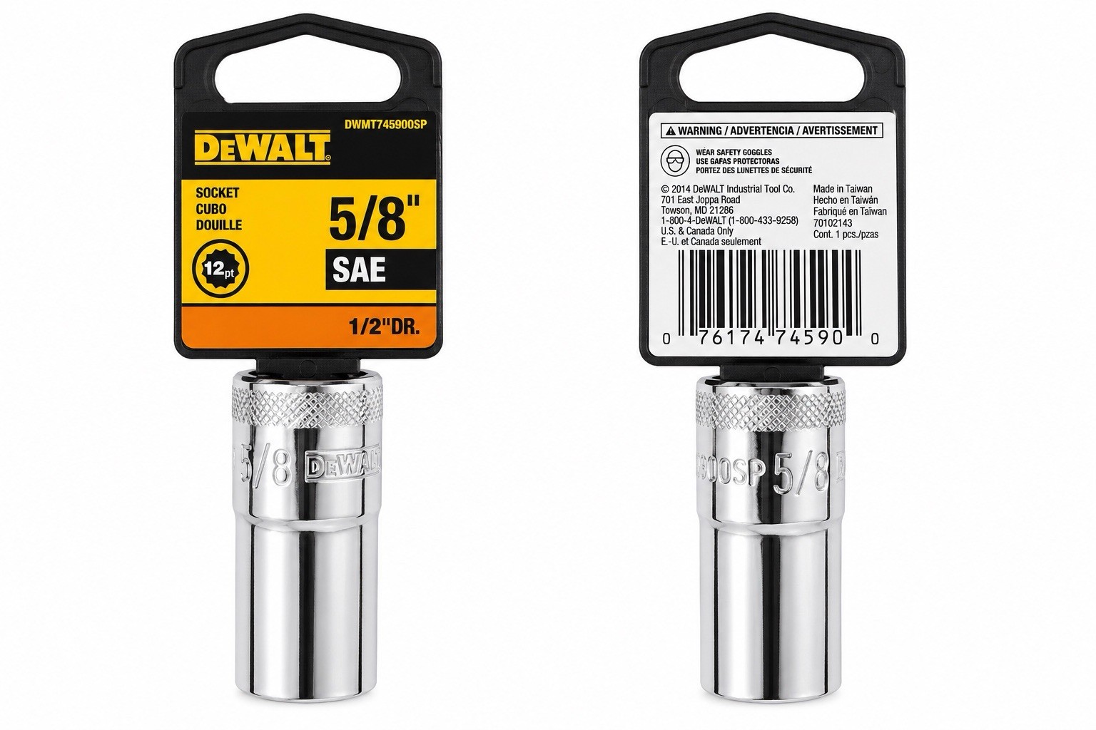 5/8″ DeWalt 1/2″ Drive SAE Socket Chrome Deep 6pt New