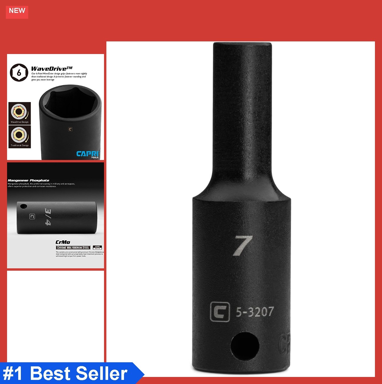 7mm Deep Impact Socket 3/8 Drive 6 Point Metric Chrome Molybdenum Steel Hex for