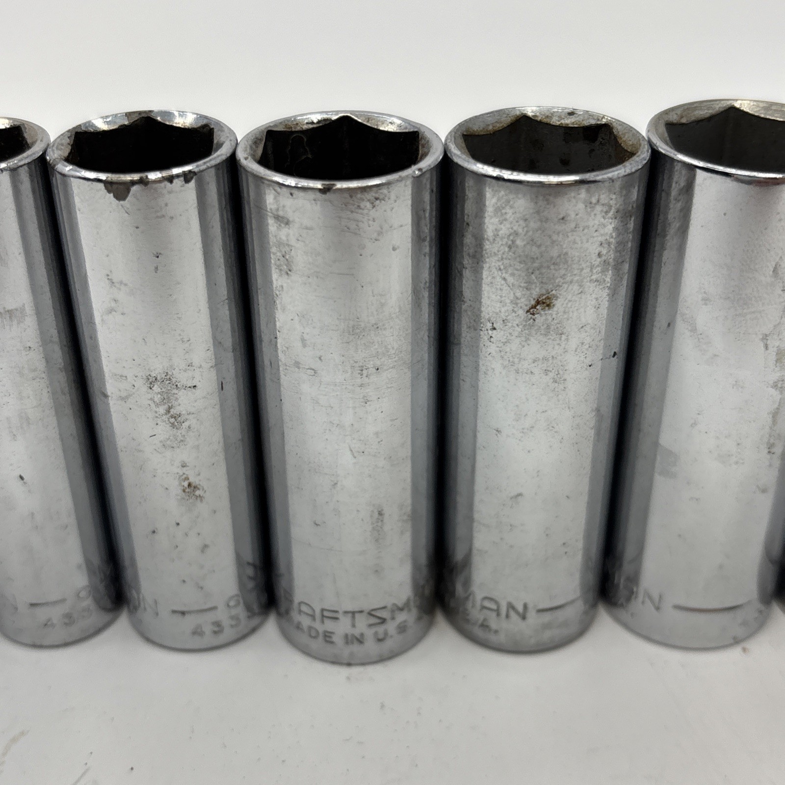 Vtg Craftsman 3/8″ Drive SAE 9 pc Deep Well Socket Set 6 pt. W/ Metal Tray USA
