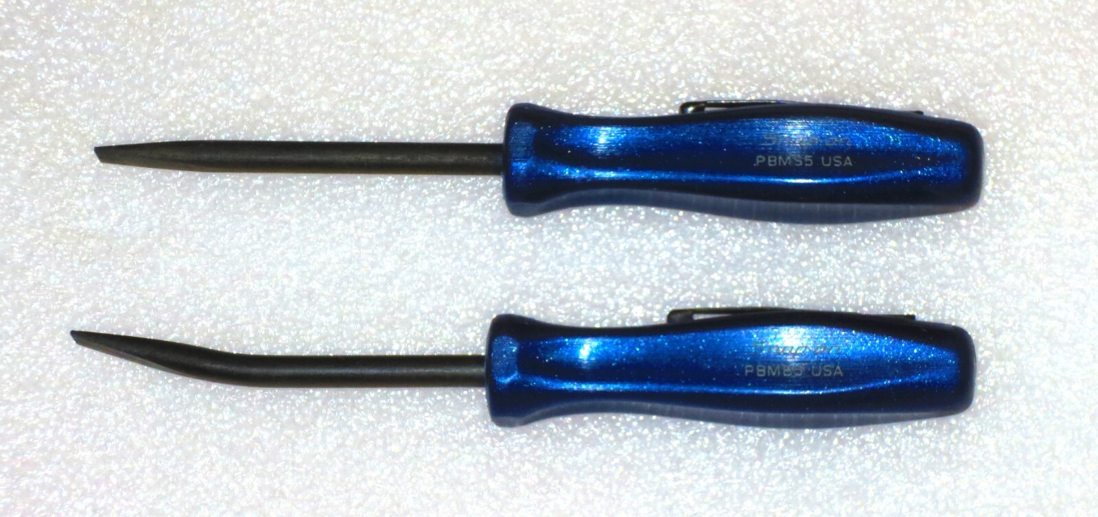 *NEW* Snap-On POCKET PRY BAR SET~ BENT & STRAIGHT *BLUE HARD HANDLES* PBMB5, 5″