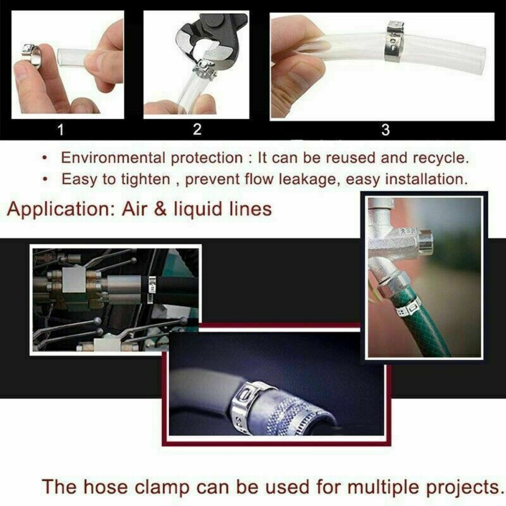 100/130X Hose Clamp Assorted Stainless Steel Ear Cinch Rings Crimp Pipe Clip Set