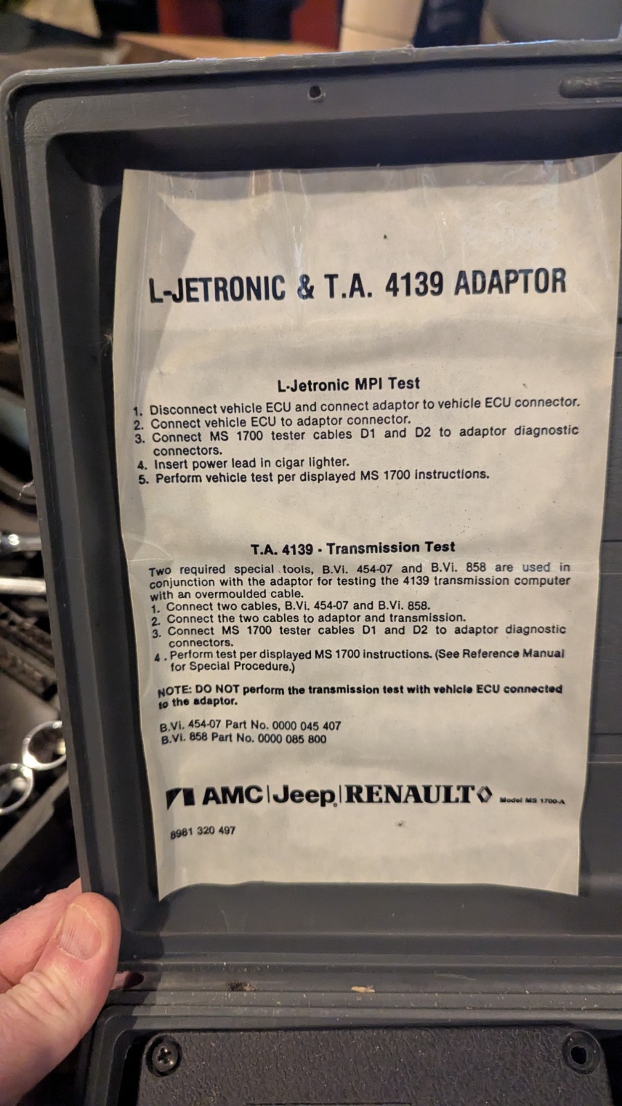 AMC Jeep Renault L-Jetronic and TA 4139 Adapter, OEM Kit, Used, Untested