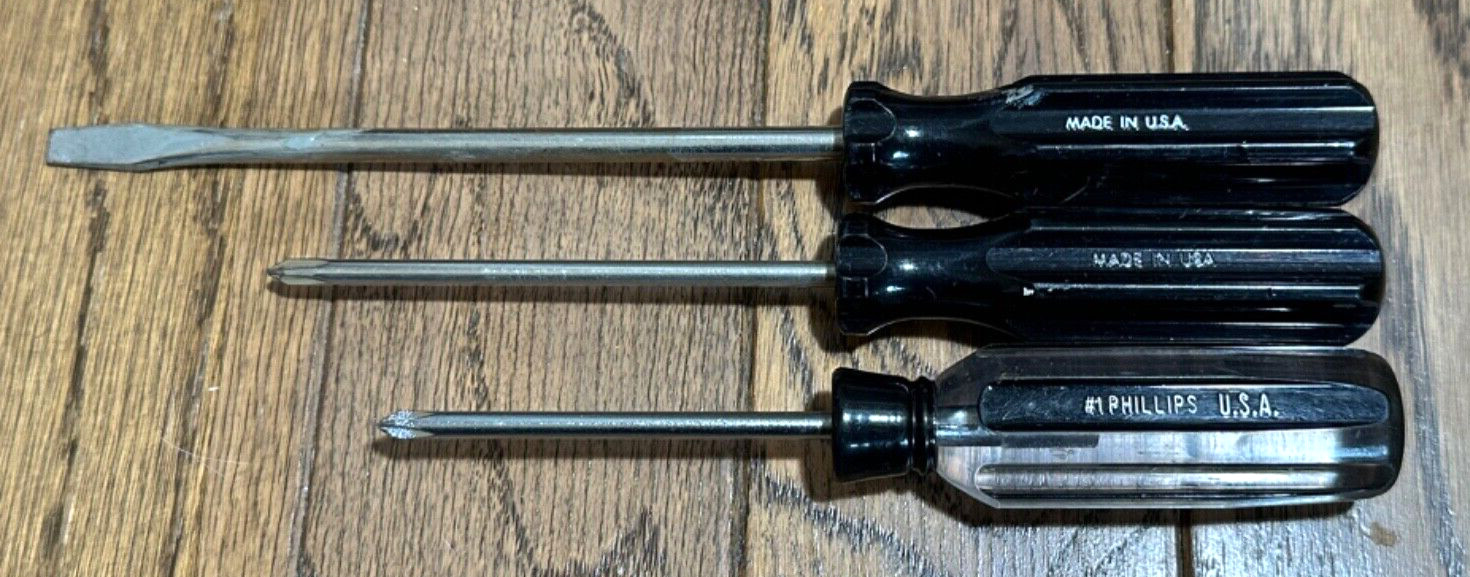 🇺🇸 RemGrit Tools Screwdriver Set Black Flat Blade Slotted Phillips Lot 3pc USA