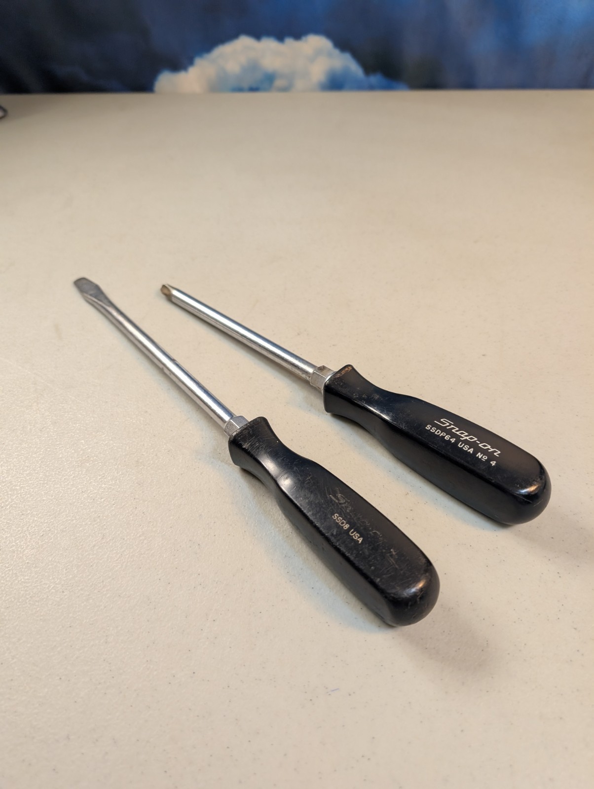 Snap-On SSDP64 #4 Phillips Screwdriver & SSD8 Flat Slotted Black Hard Handle USA