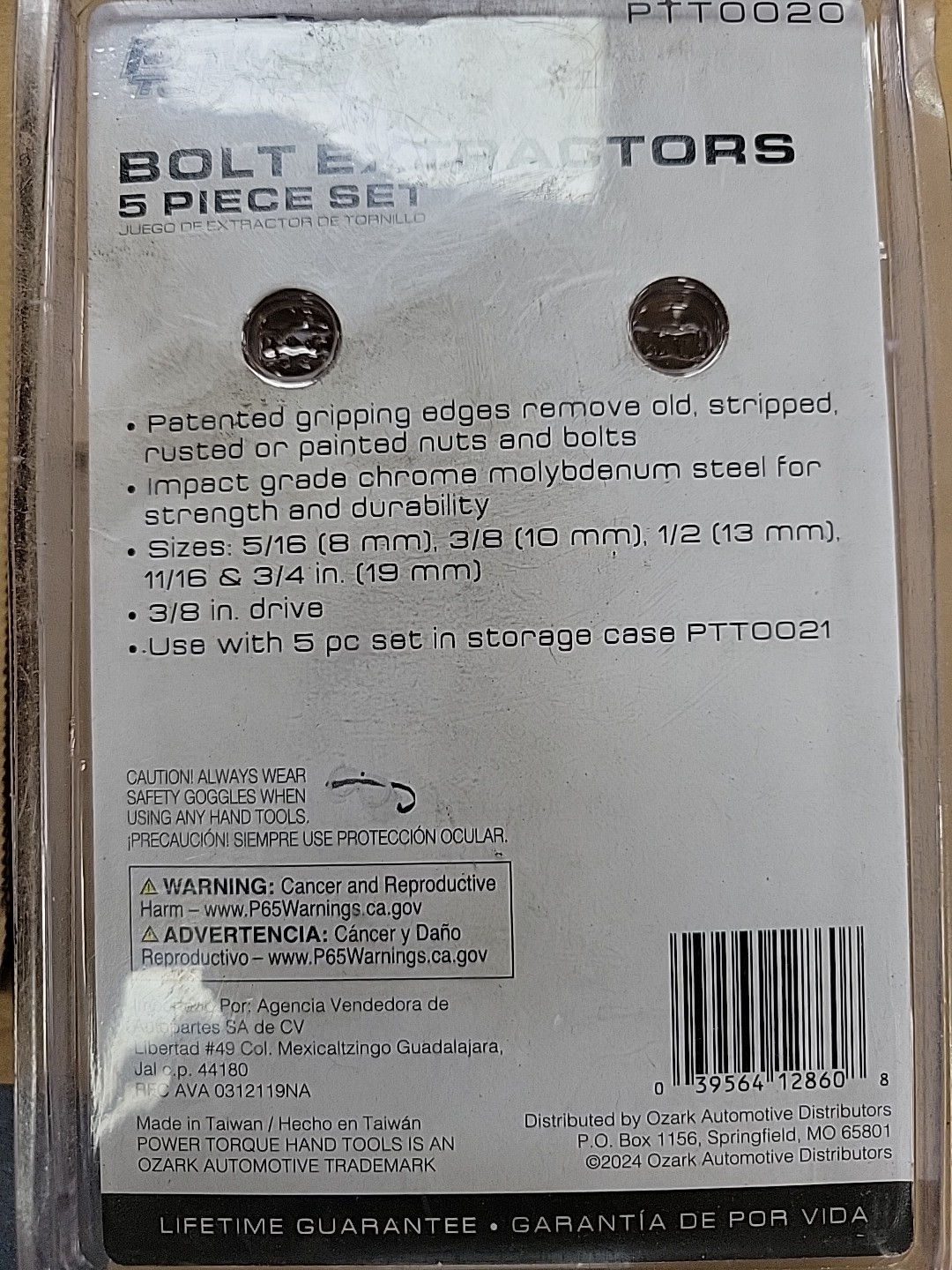 Power Torque 3/8” Drive Bolt Extractors 5 Piece Set, 1096, JL