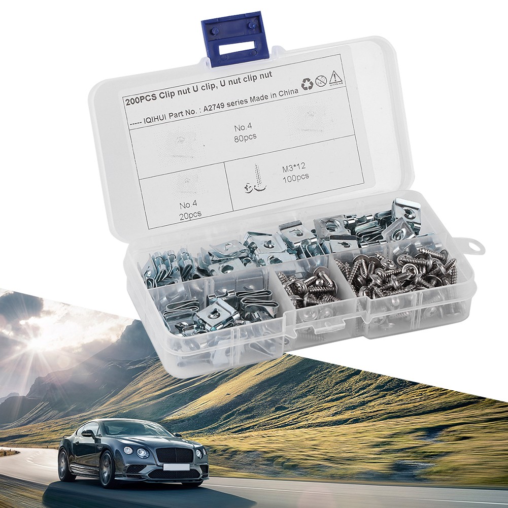 200pcs Set Manganese Steel UClips With Self Tapping Screws Kit Assortment Fixing