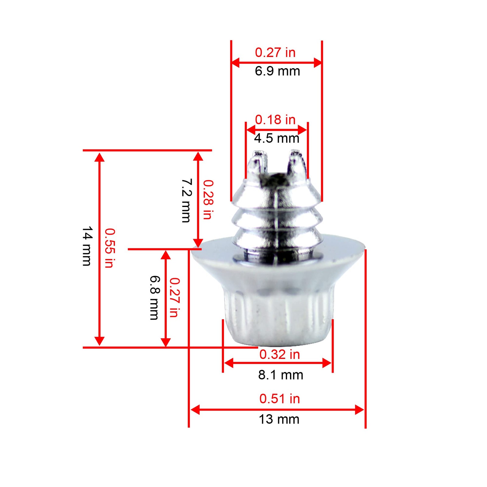 RTRHINOTUNING 50pcs Wheel Top Diameter 13mm, Thread 6.9mm, Chrome