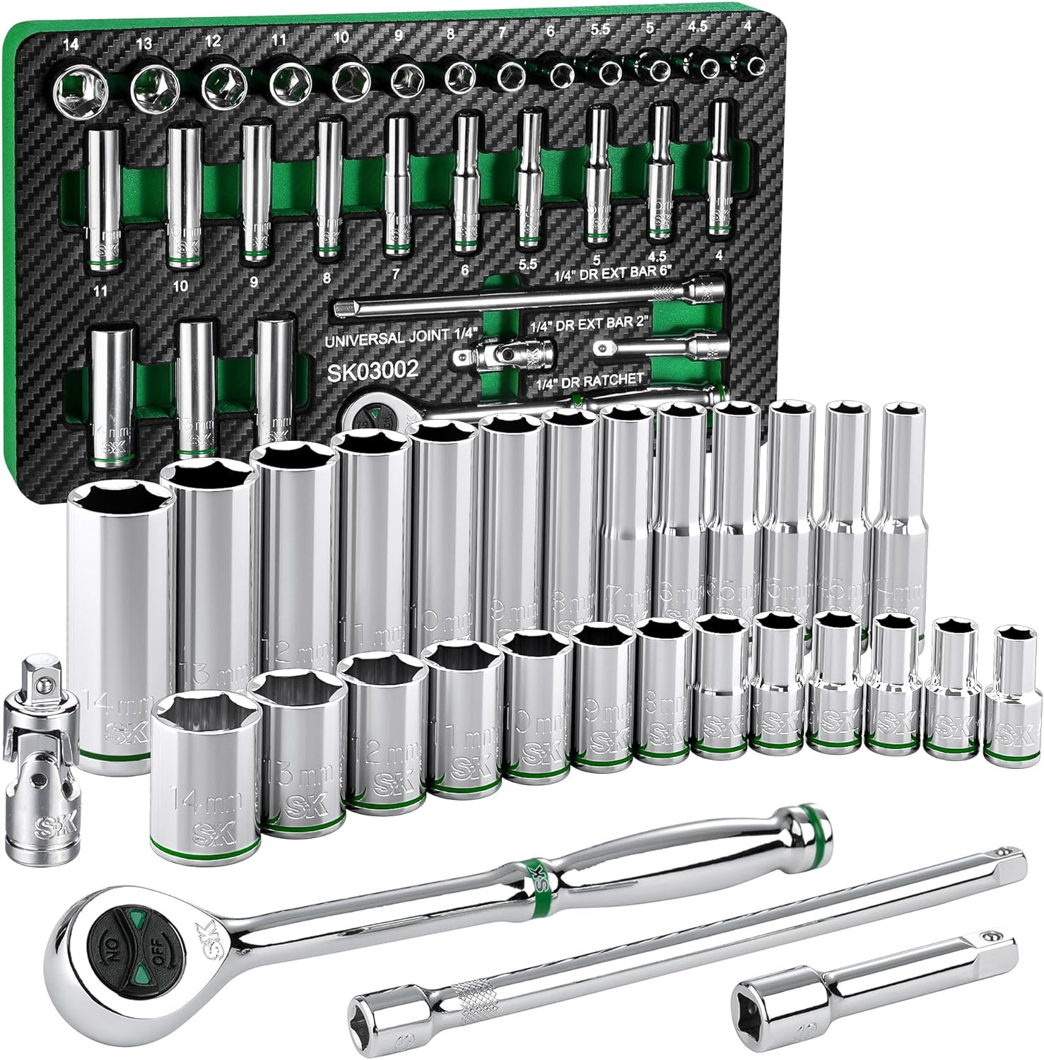 SK 1/4″ Drive Socket Set with 160-P Ratchet, 30-Piece, Metric, 30PC