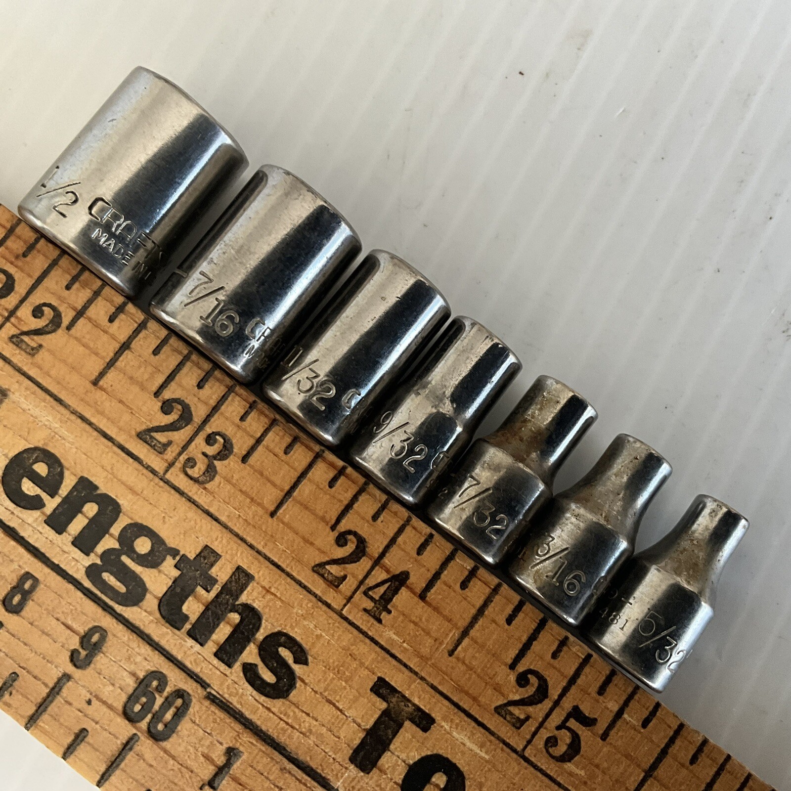 Craftsman Socket Set SAE 1/2″ 7/16″ 11/32″ 9/32″ 7/32″ 3/16″ 5/32″ USA 1/4″ Dr