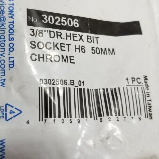 King Tony 3/8″ Drive Hex Bit Socket H6 50mm Chrome #302506
