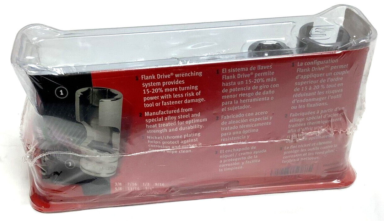 NEW Snap-on™ 3/8″ drive 3/8″ – 3/4″ 6-pt Flare Line Nut Socket Set 207FRX SEALed