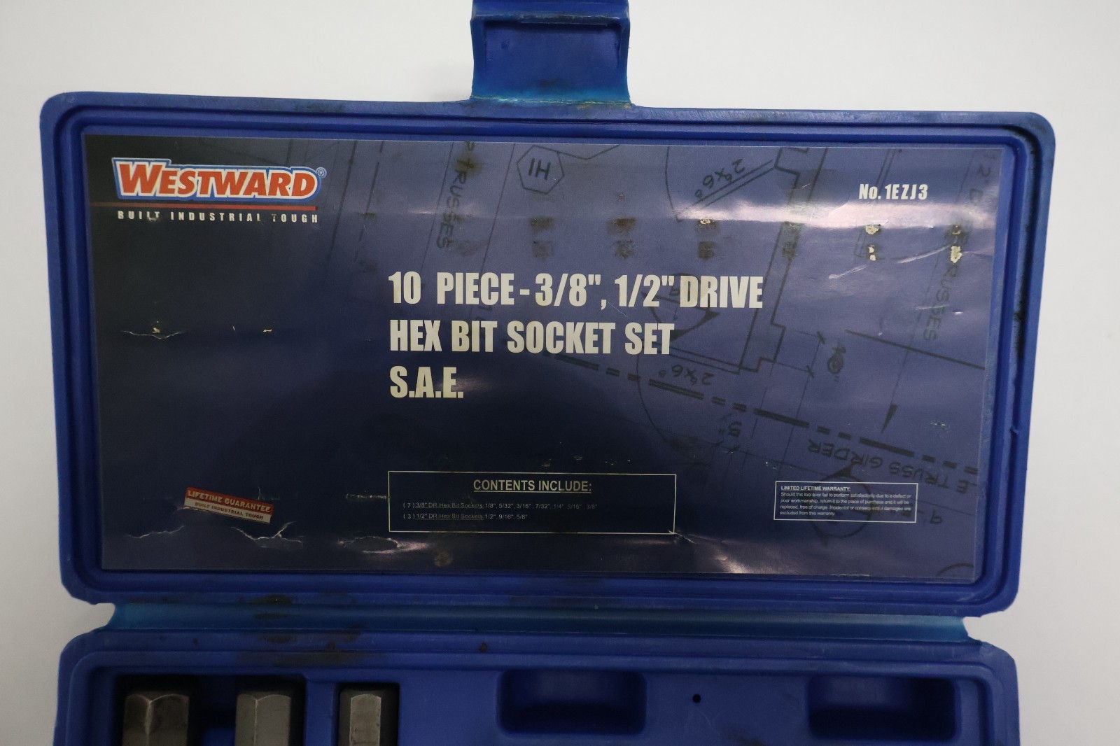 Westward 1EZJ3 10 Piece SAE Hex Bit Socket Set 3/8″ and 1/2″ Drive with Case
