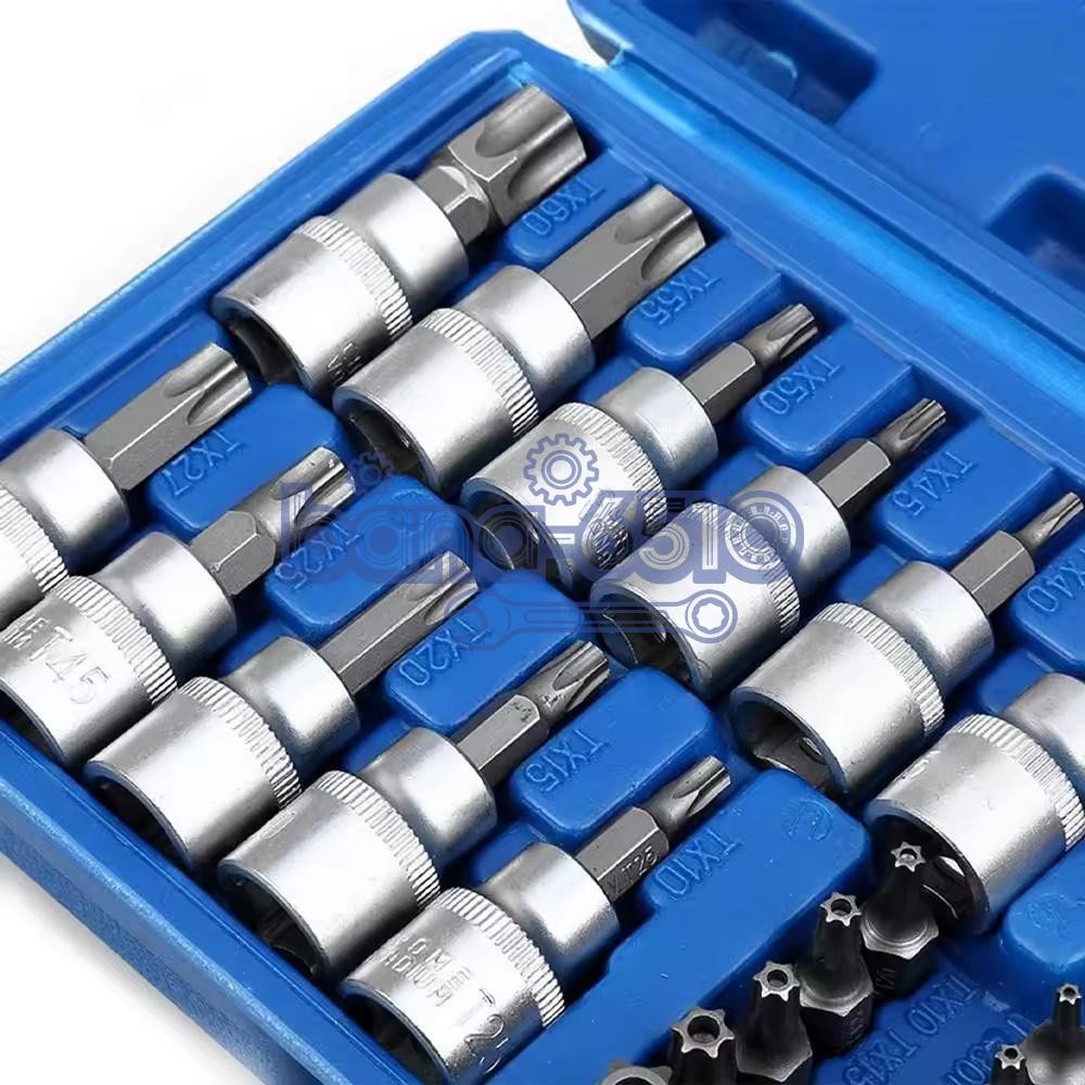 34pcs Torx Star Sockets & Bit Set Male Female E-torx Security Bits 3/8 Drive US