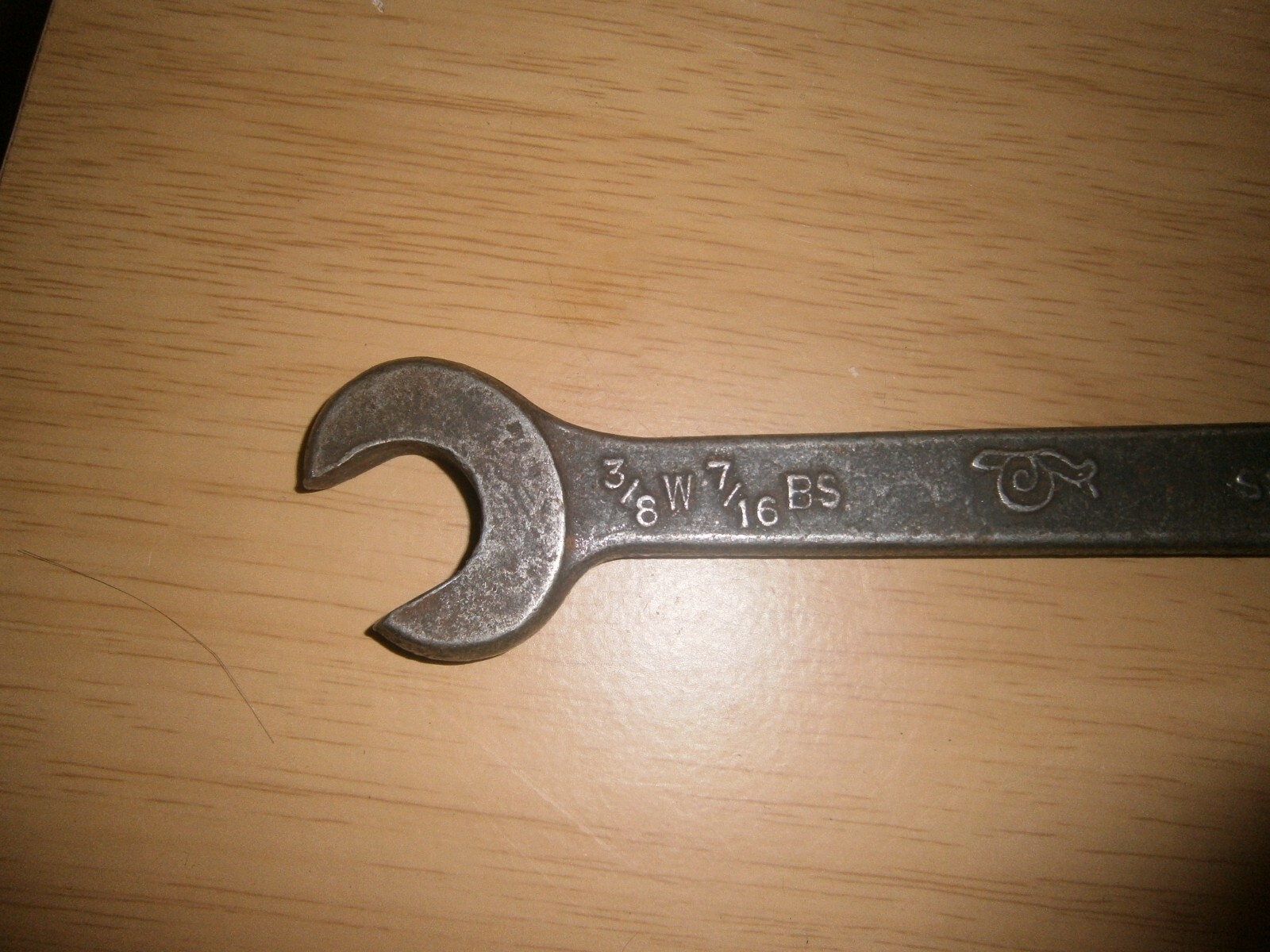 Vintage silver tone spanner. 7/16w/ 1/2BS & 3/8W /7/16BS ends.(E6c)