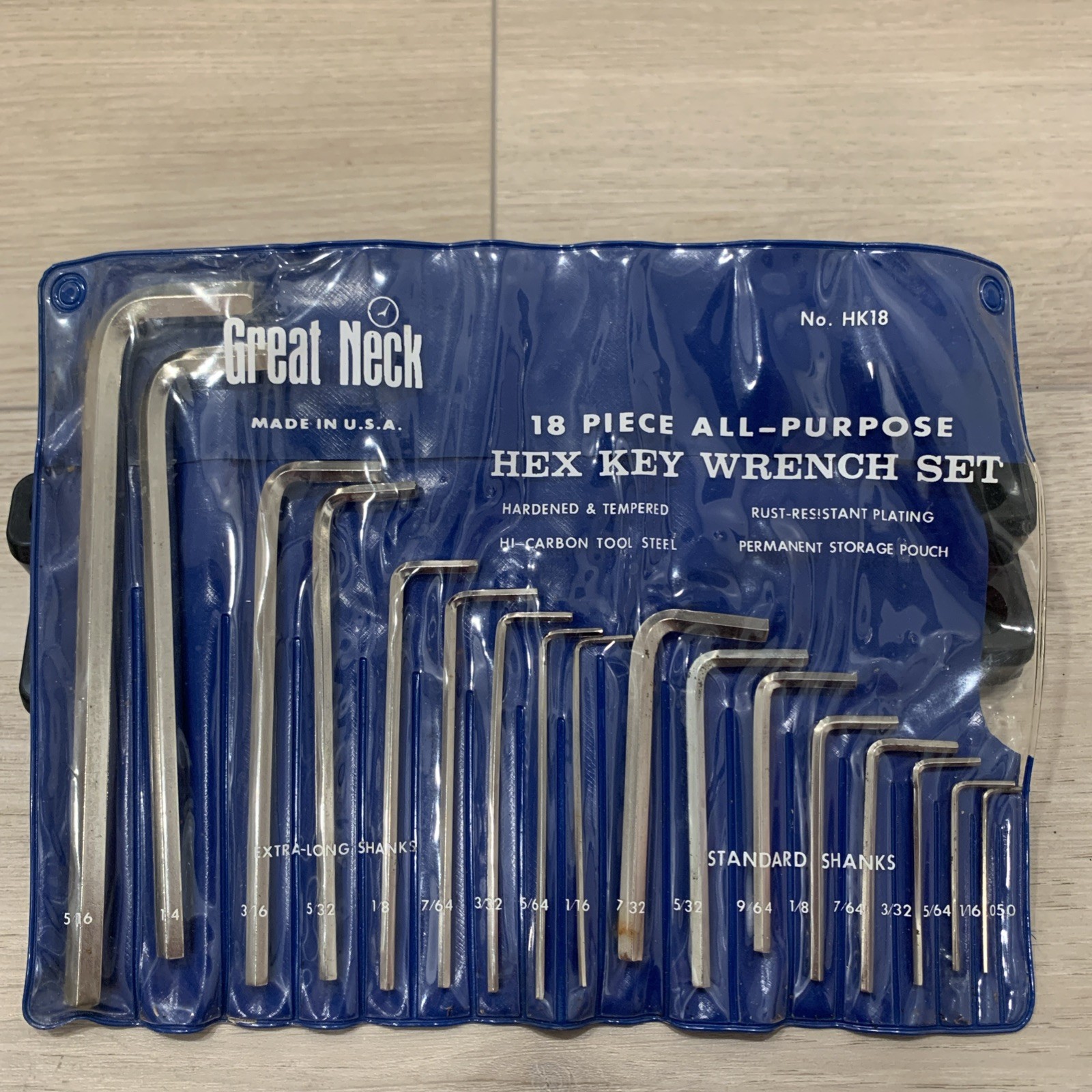 Great Neck 18 Piece Hex Key Wrench Set Made in USA Hi-Carbon Steel No. HK18 RARE