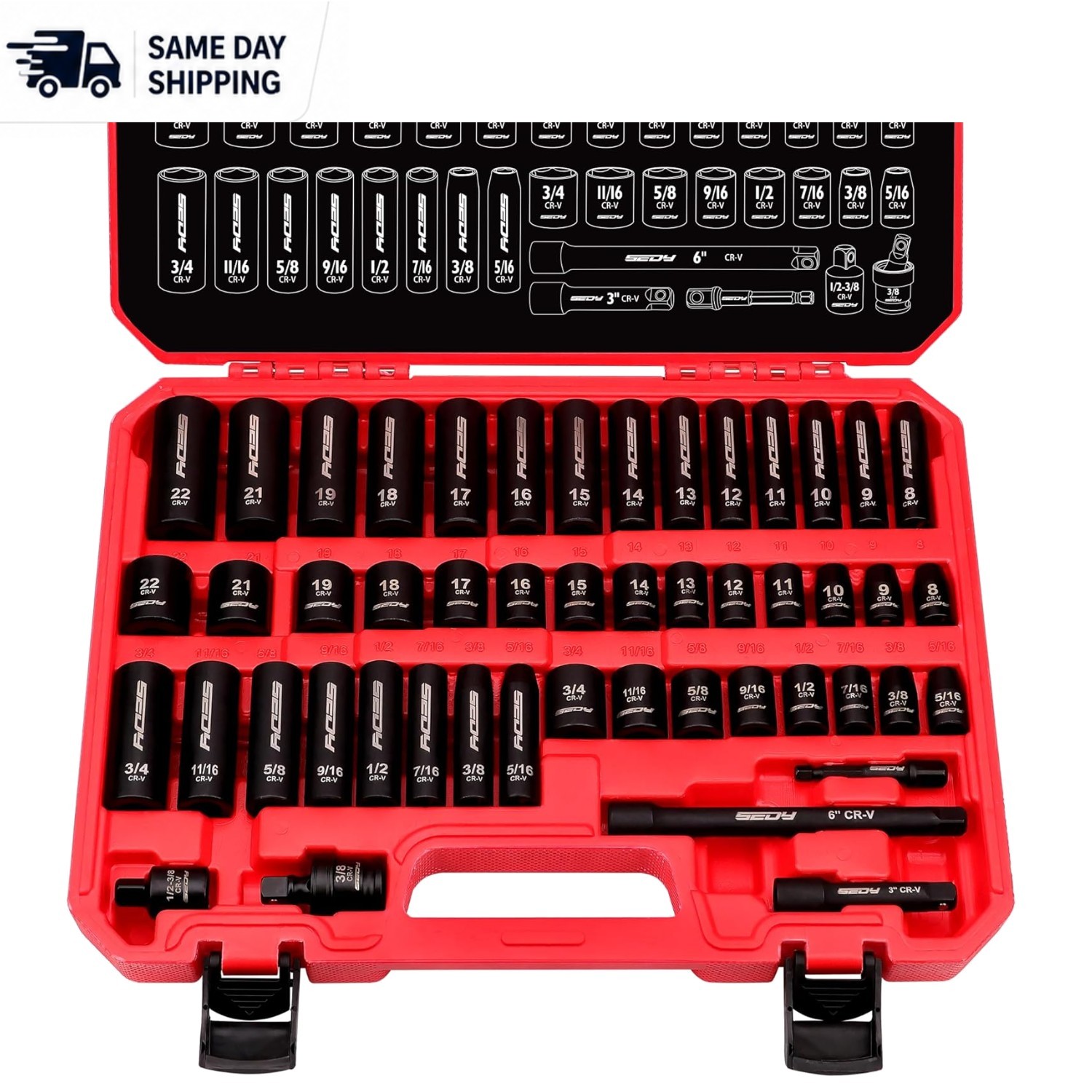 High-Durability 49-Piece 3/8 Drive Socket Set – SAE & Metric, Organized Storage