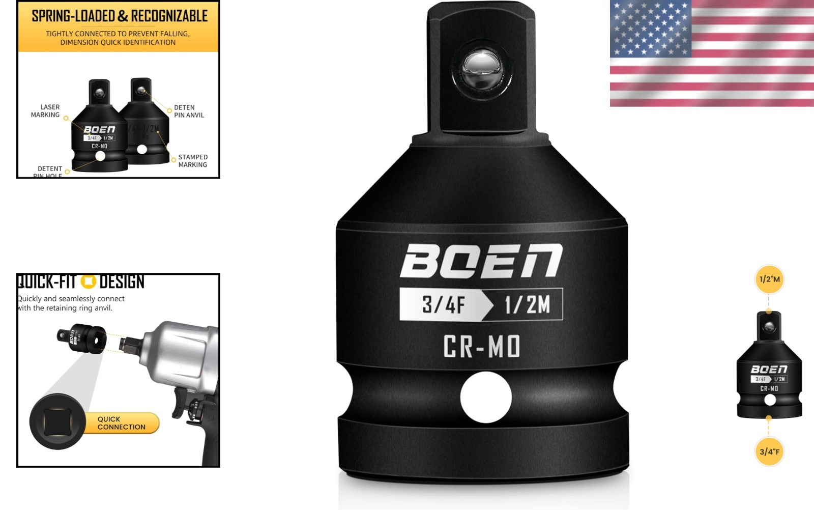 Cr-Mo Steel 3/4″F to 1/2″M Impact Socket Adapter for Professionals