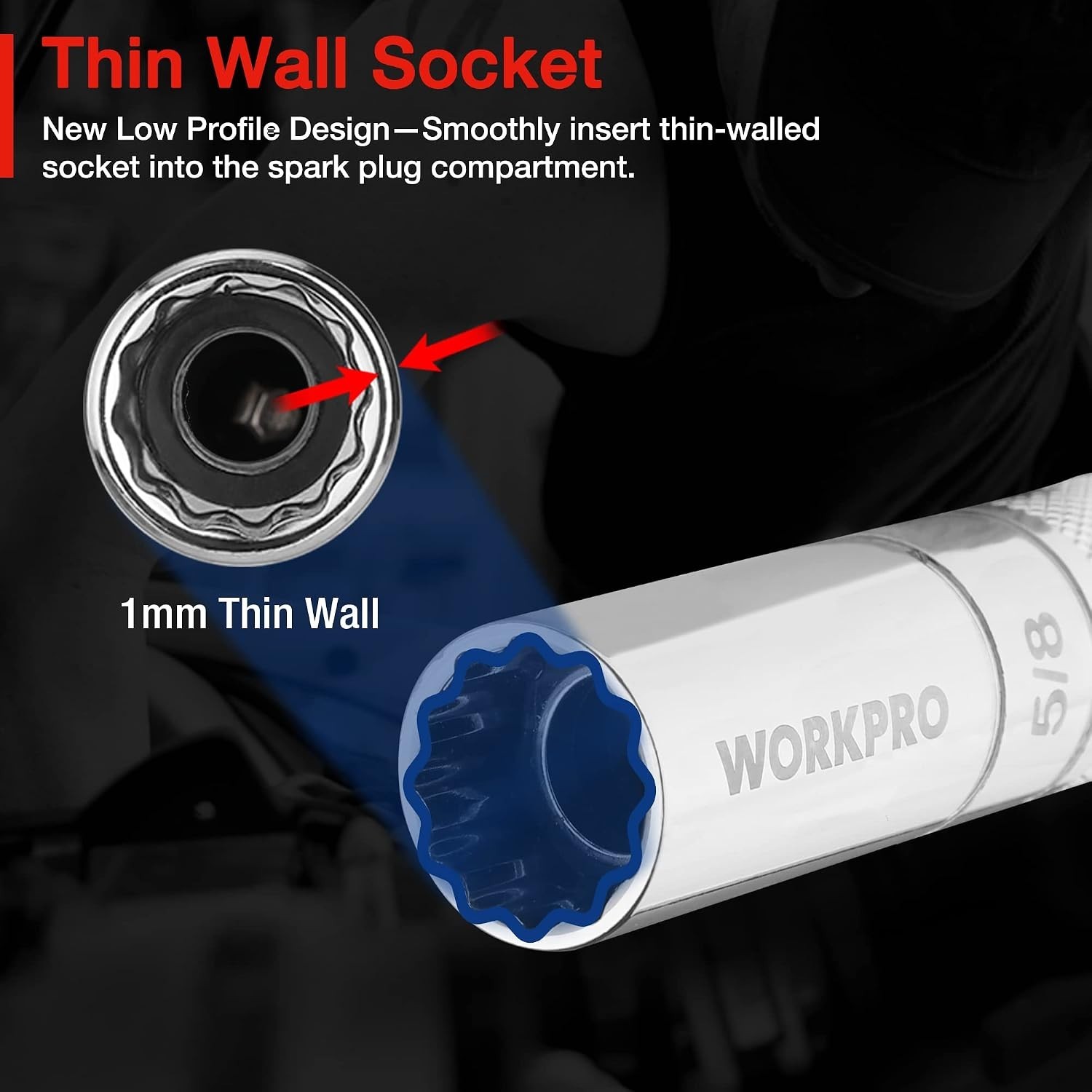 6PC Swivel Spark Plug Socket Set with Extensions, 3/8″ Drive