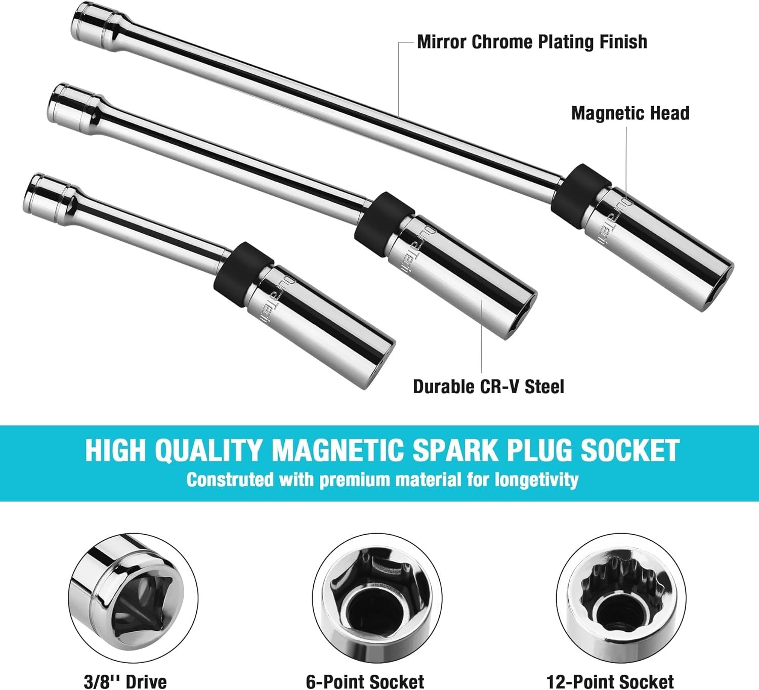 Durable 5PC Chrome Vanadium Spark Plug Socket Set with Magnetic Core Convenience