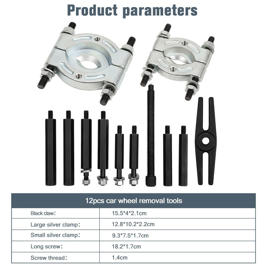 12PCS Heavy Duty Bearing Separator Removal Tool Kit Wheel Hub Axle Puller Set
