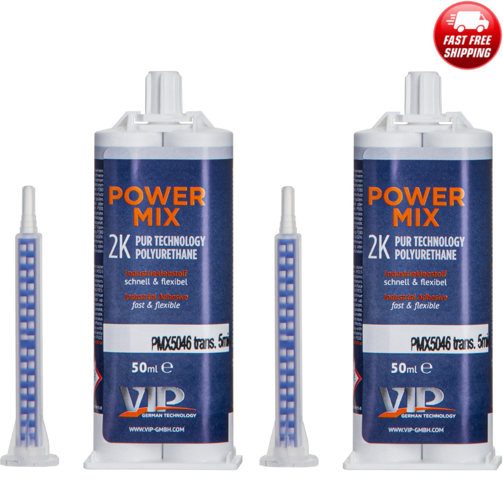 2 x Power Mix 2K Polyurethane Universal Repair Adhesive Plastic / Metal – Clear