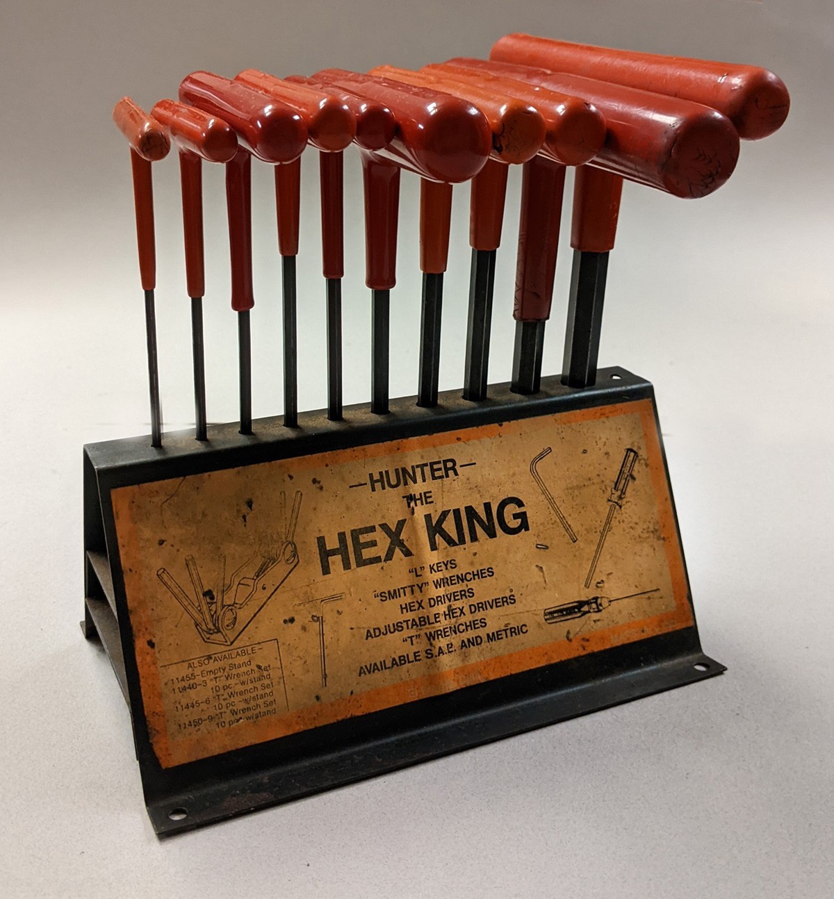Vtg 1970s Hunter Tools 10-Pc T-Wrench Hex King Set metal case; 5 Allen, 5 Hunter