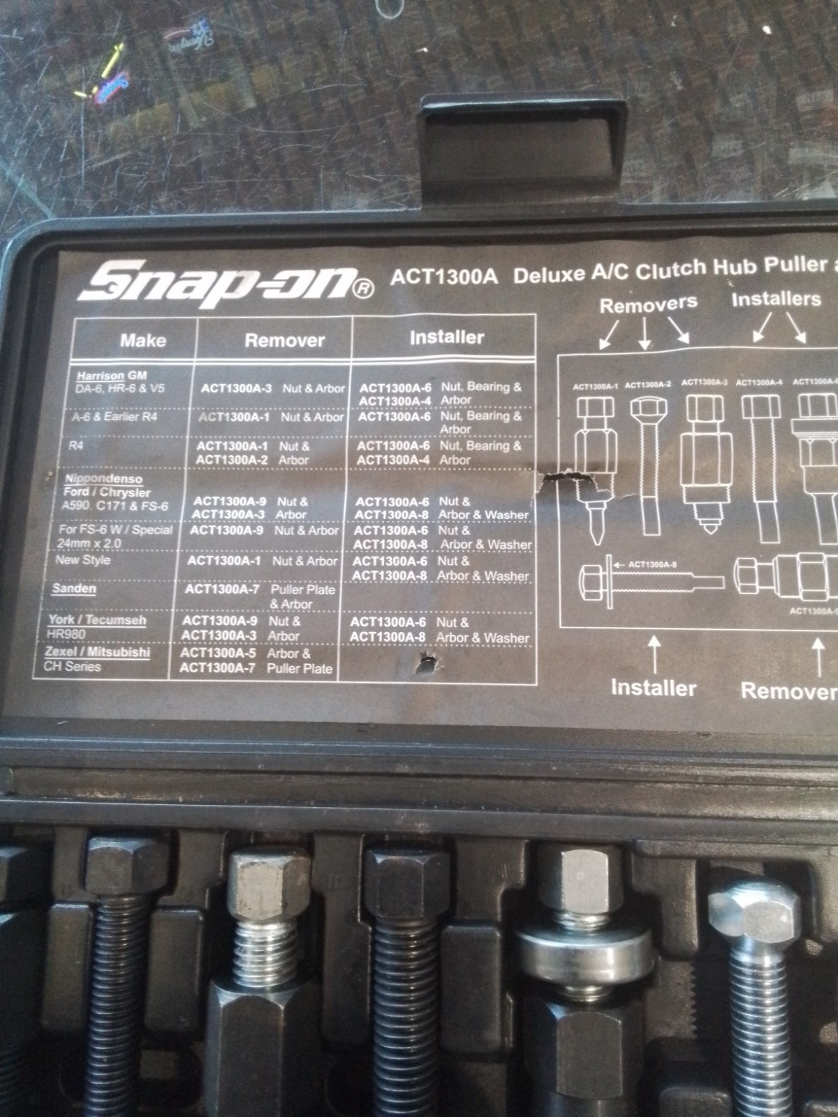 Snap On Act1300A, Deluxe A/C Clutch Hub Puller And Installer Kit….see Pics…