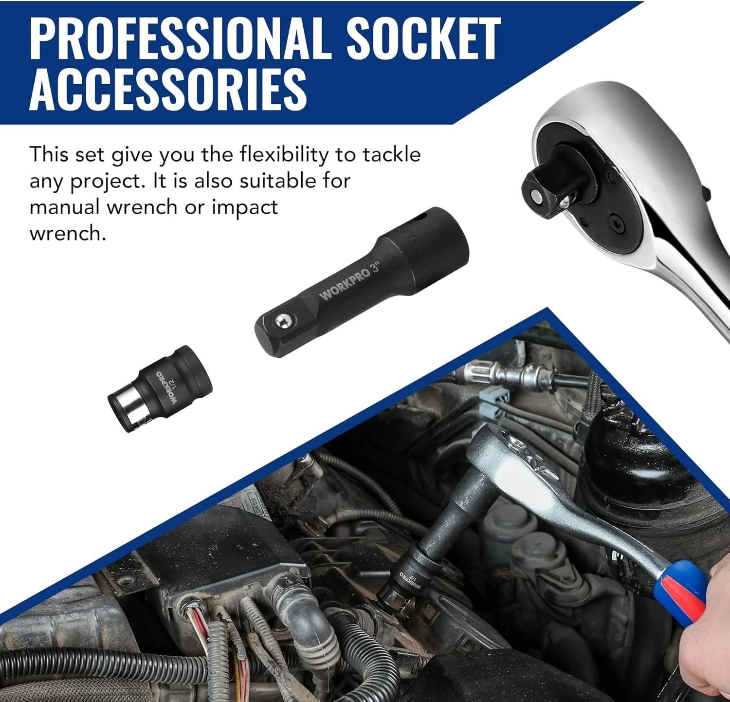 18-Piece Impact Socket Extension Set, Includes Socket Adapters, Ratchet Exten…