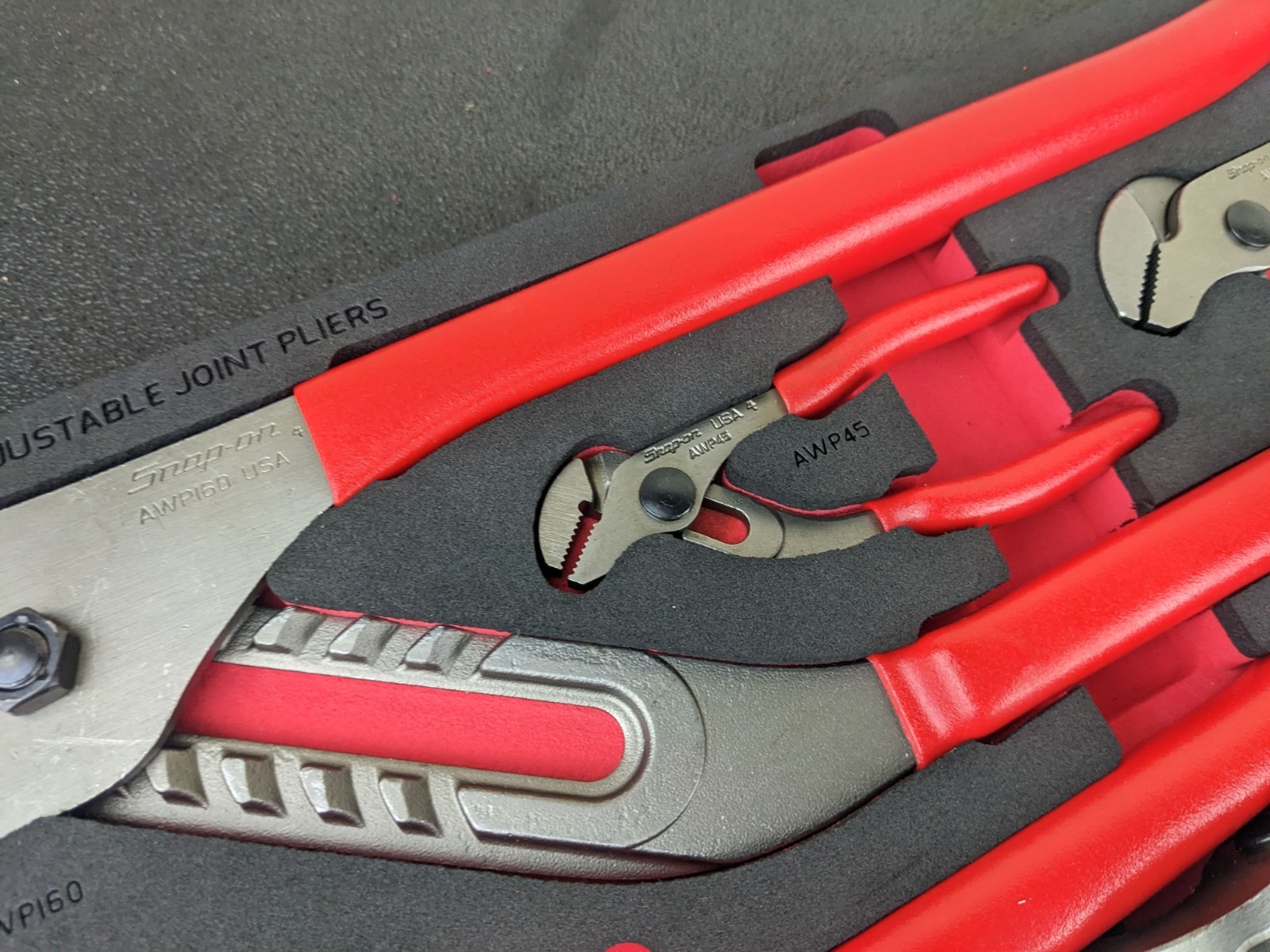 #bp054 Snap-on Tools USA NEW RED Adjustable Joint Pliers Foam Set PLAJ600FR