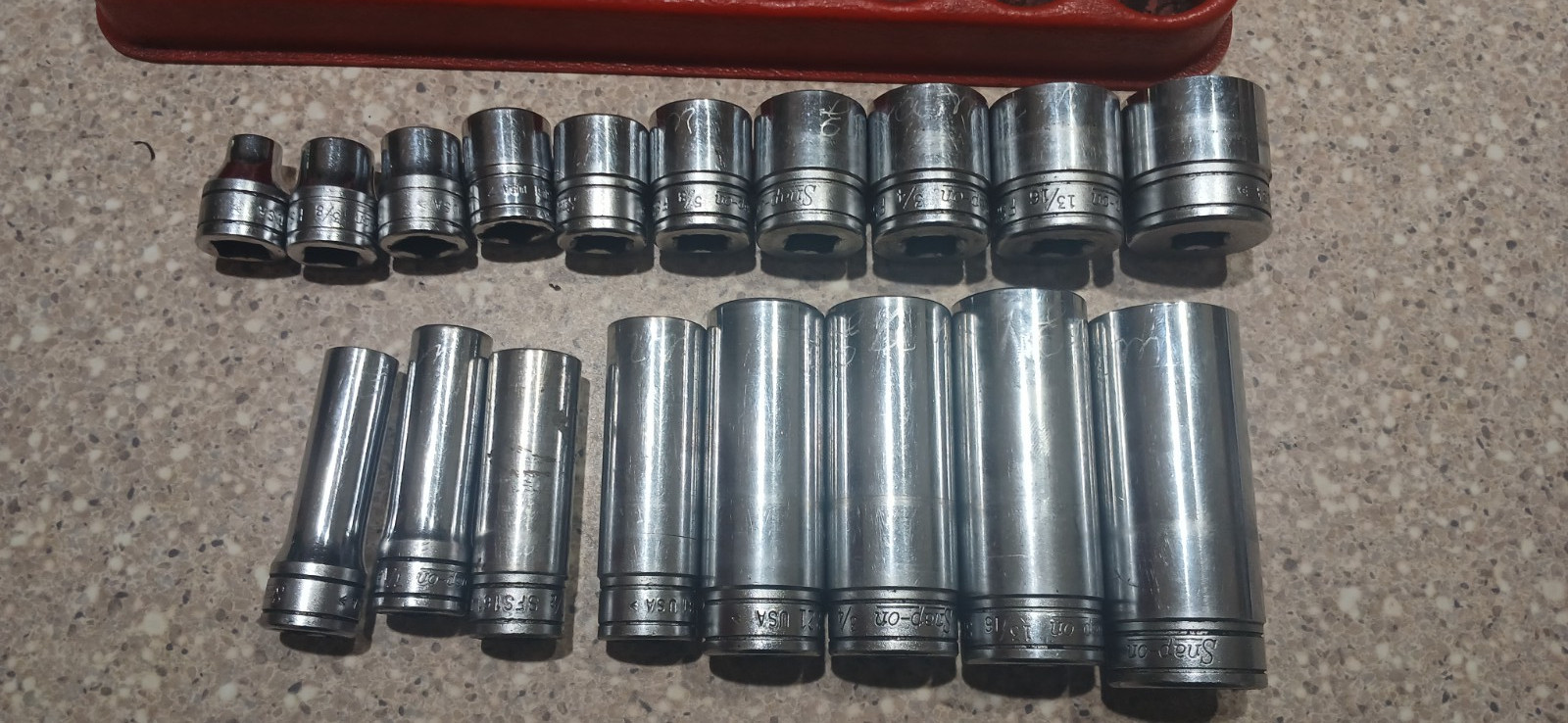 Snap On 222SFFS 3/8 Socket Set 22 Piece SAE 6pt Shallow+Deep 1/4″-7/8″ missing 4
