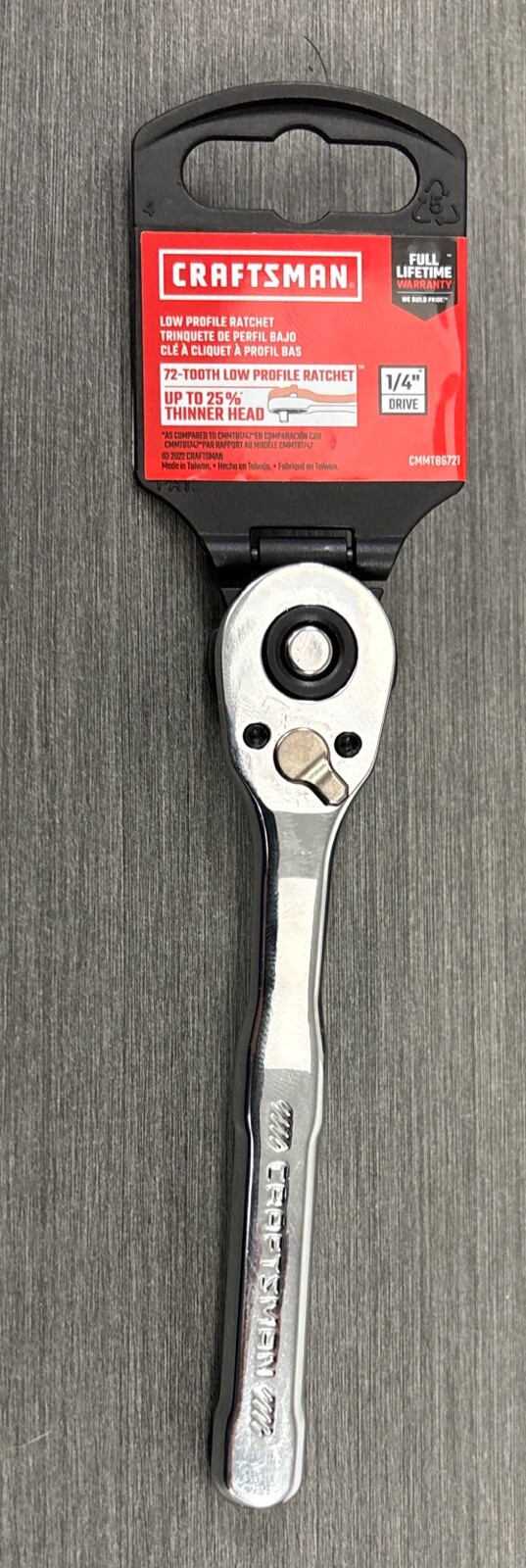 CRAFTSMAN Ratchet Wrench, 1/4″ Dr, 72-Tooth, LOW PROFILE (CMMT86721) Chrome