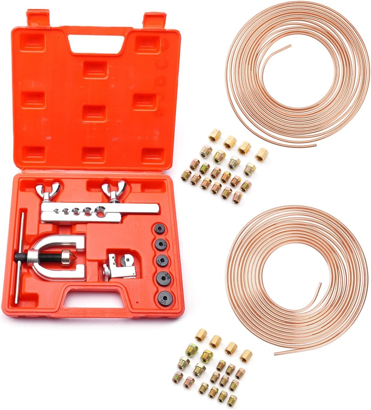 Racewill 25ft 3/16 + 1/4 Copper Coated Brake Line & Double & Single Flaring Tool