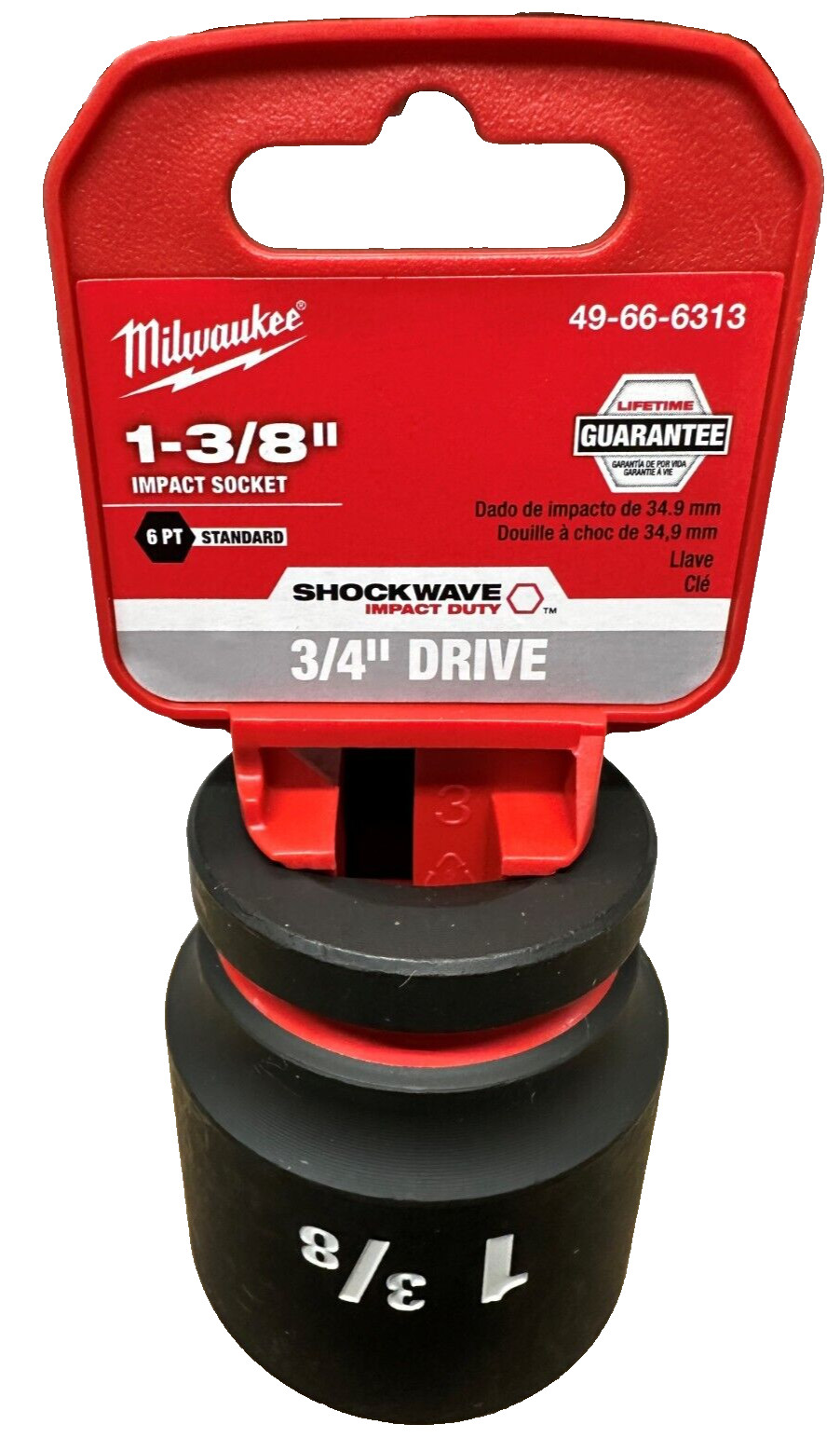 Milwaukee 49-66-6313 3/4″ Drive Standard Length Impact Socket 1-3/8″ 6 Point