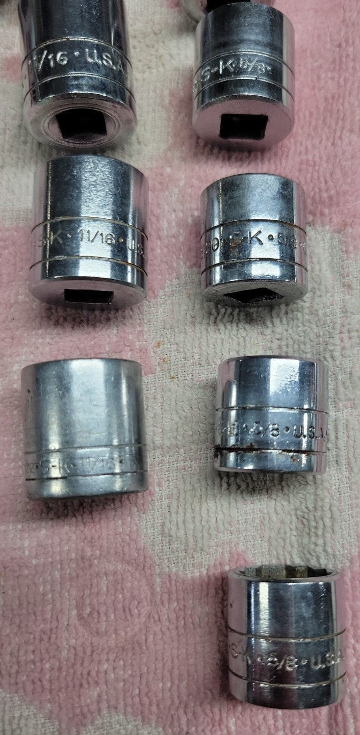 S-K Tools Over 80 S&K 1/4″ 3/8″ 1/2″ Drive Sockets Shallow/Deep, 6/8/12 Point