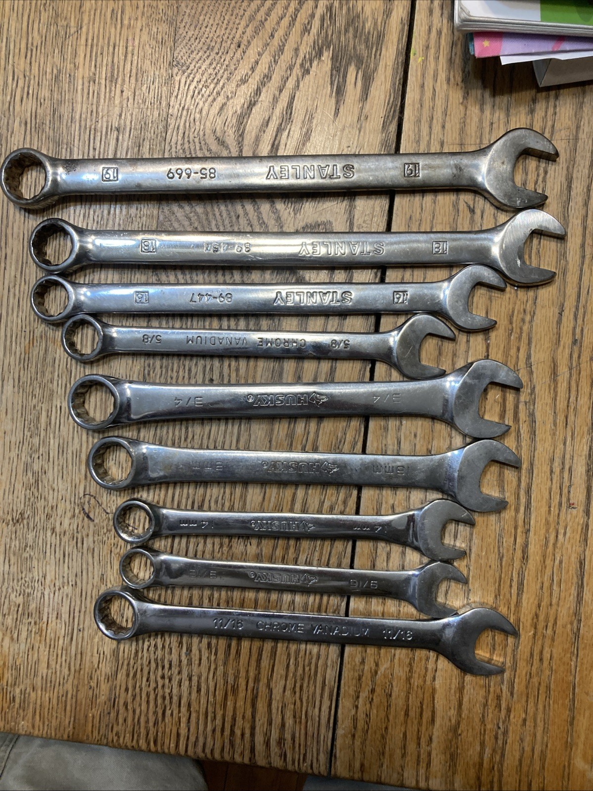 Stanley Kobalt Husky Large SAE Metric Combination Wrench Mixed Lot Of 9