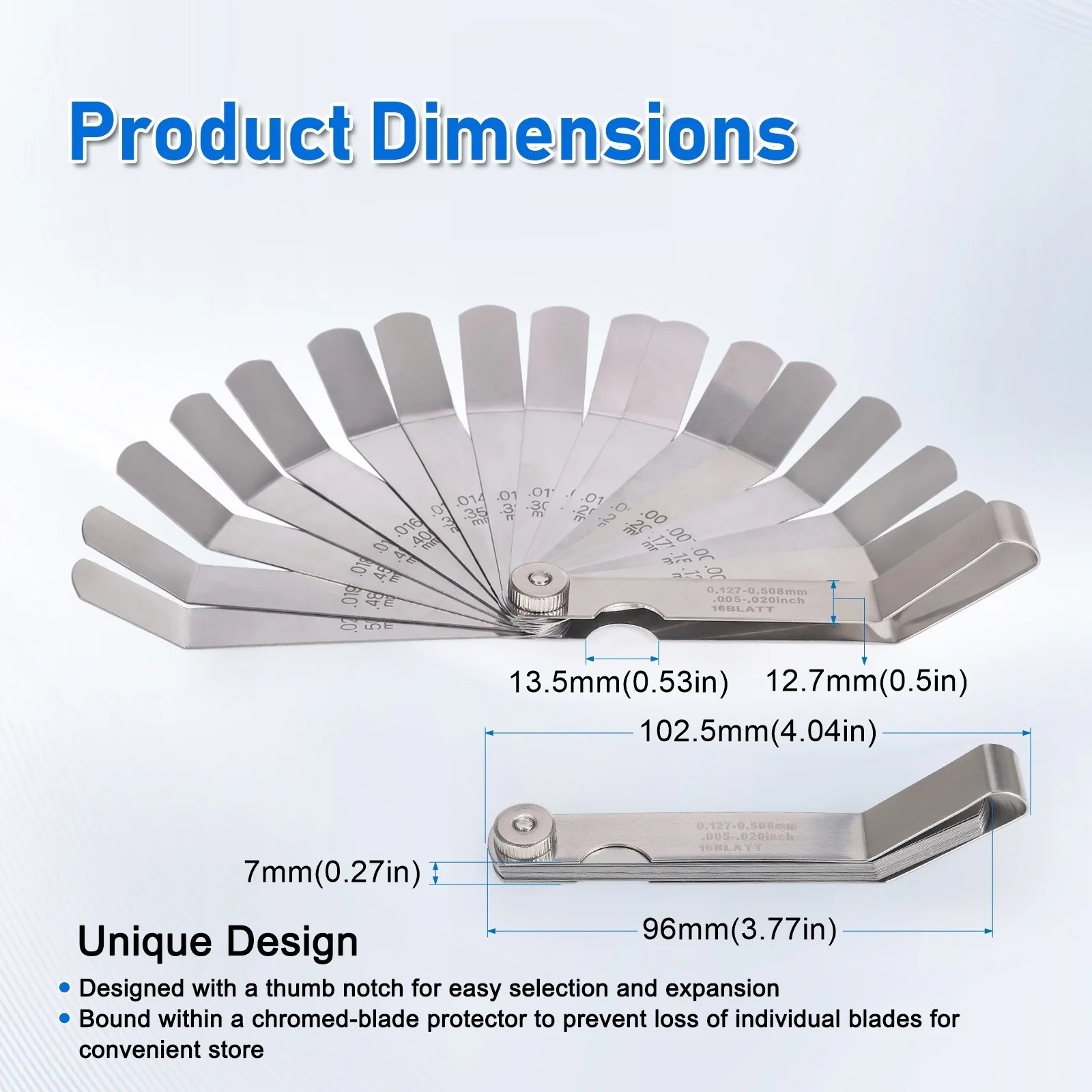 Feeler Gauge Set Stainless Steel 32 Straight 16 Offset Blades SAE Metric