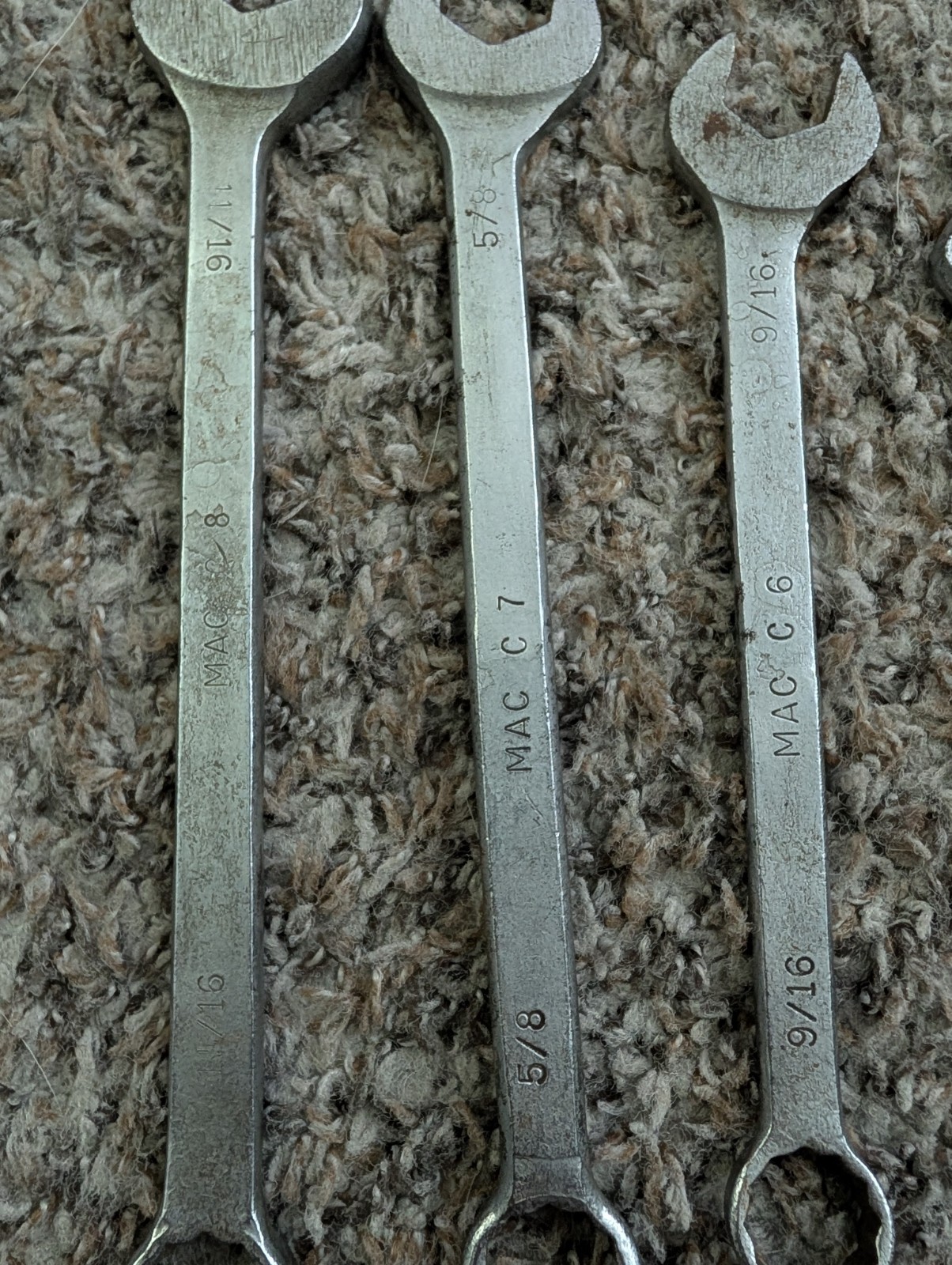 Vintage MAC Tools Combination Wrench Lot C8 C7 C6 C3 11/16 5/8 9/16 3/8 USA