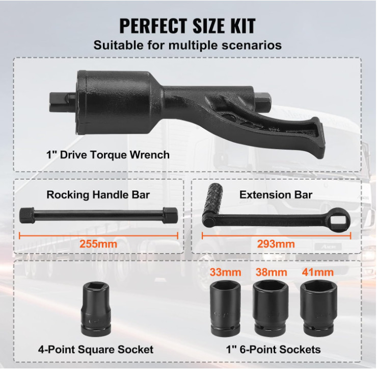 Multiplicador de Par 1″ para tuercas, 6,800N.m, Set con 4 Enchufes