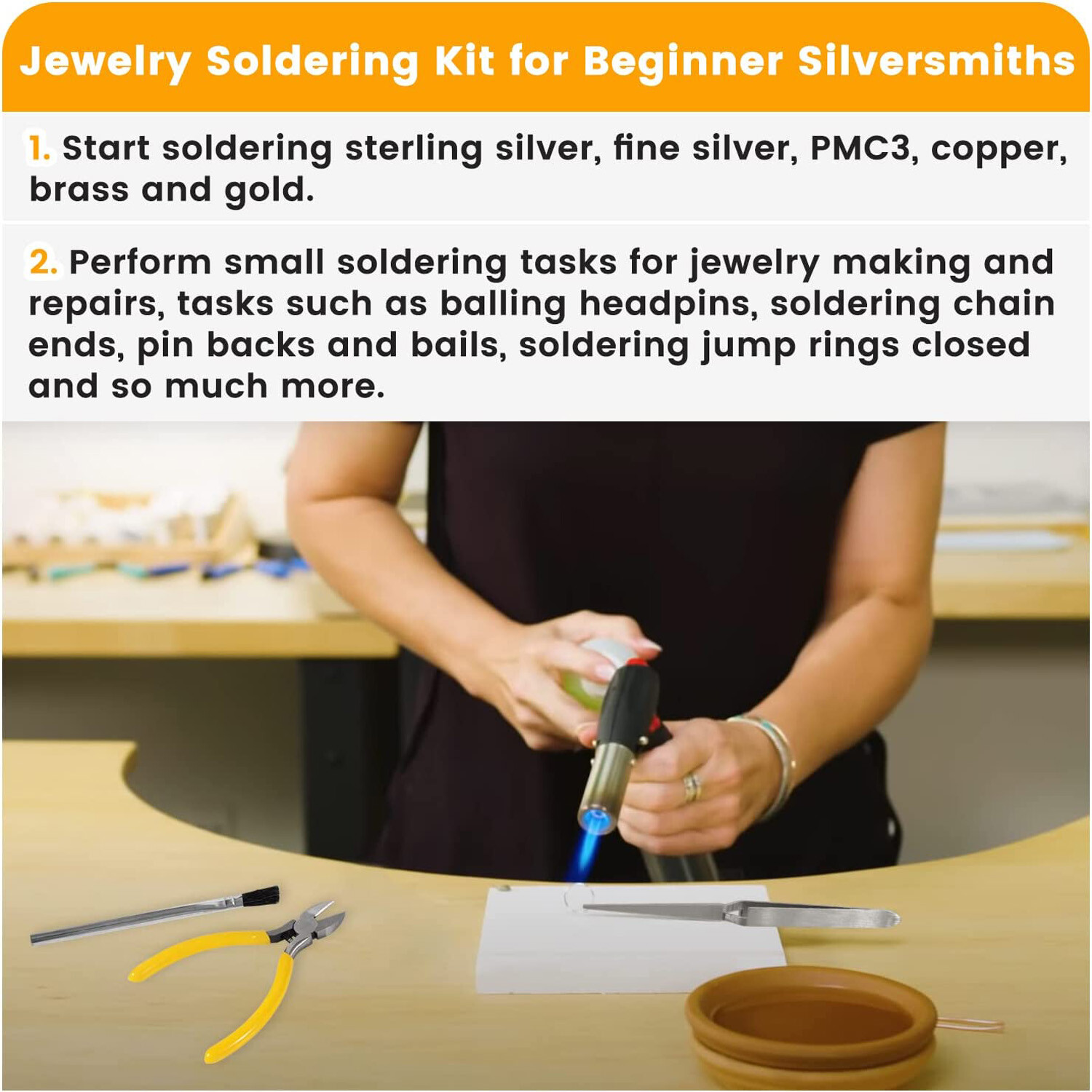 Jewelry Soldering Kit w/ Butane Torch,Third Hand,Tripod for Beginner Silversmith