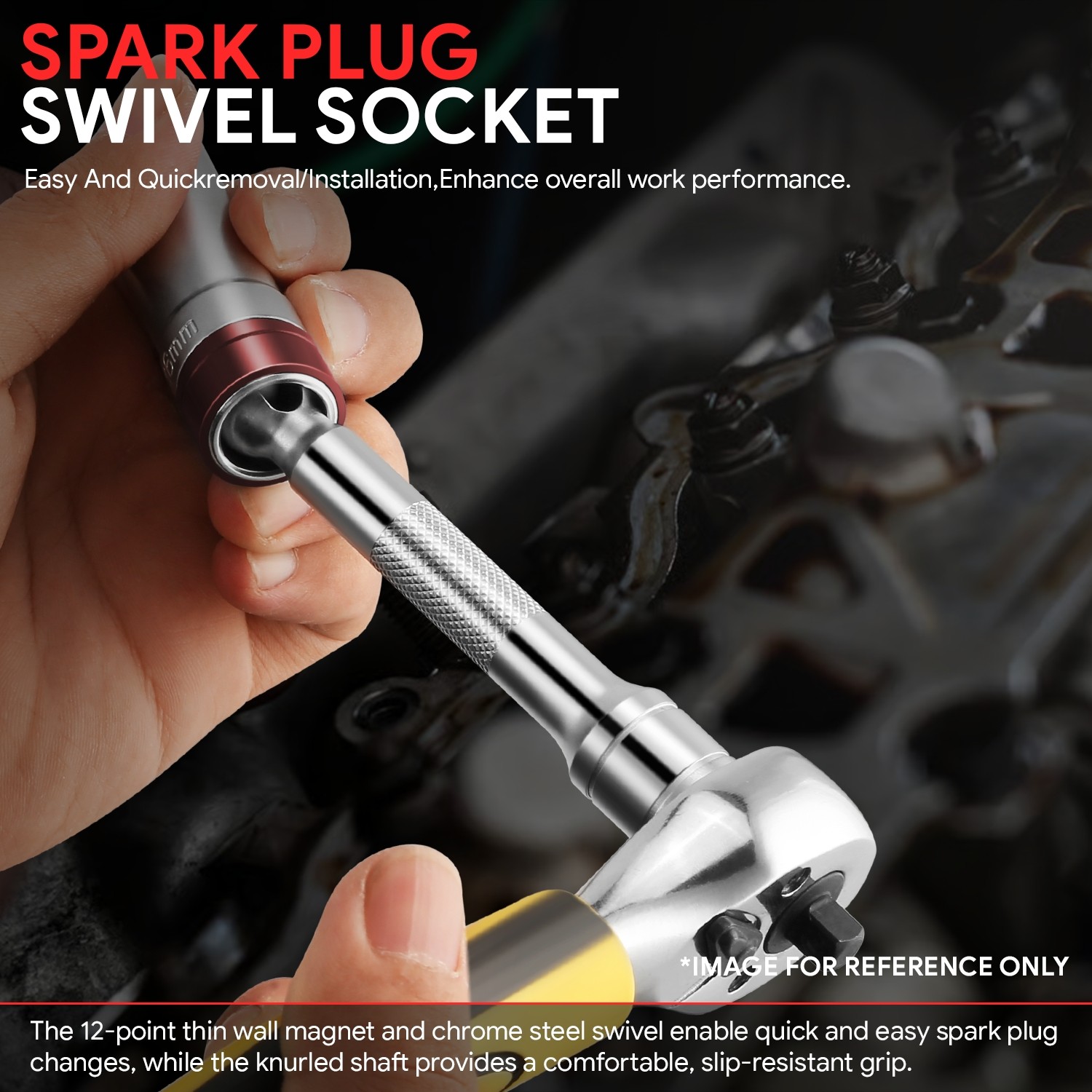 16MM SOCKET 3/8″ DRIVE RATCHET CHROME VANADIUM MAGNETIC SPARK PLUG 20� SWIVEL
