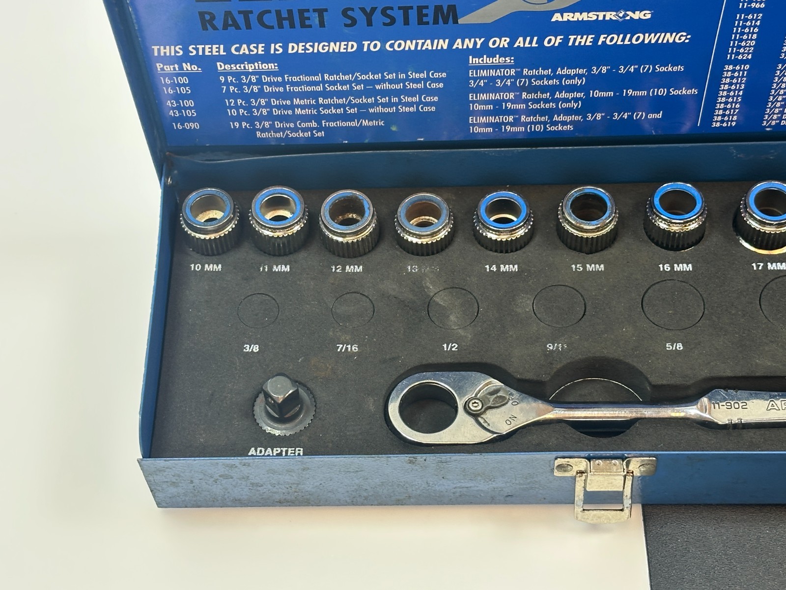 🇺🇸Armstrong USA Eliminator Ratchet Socket Set 10-19mm Metric 3/8″ Drive 43-100