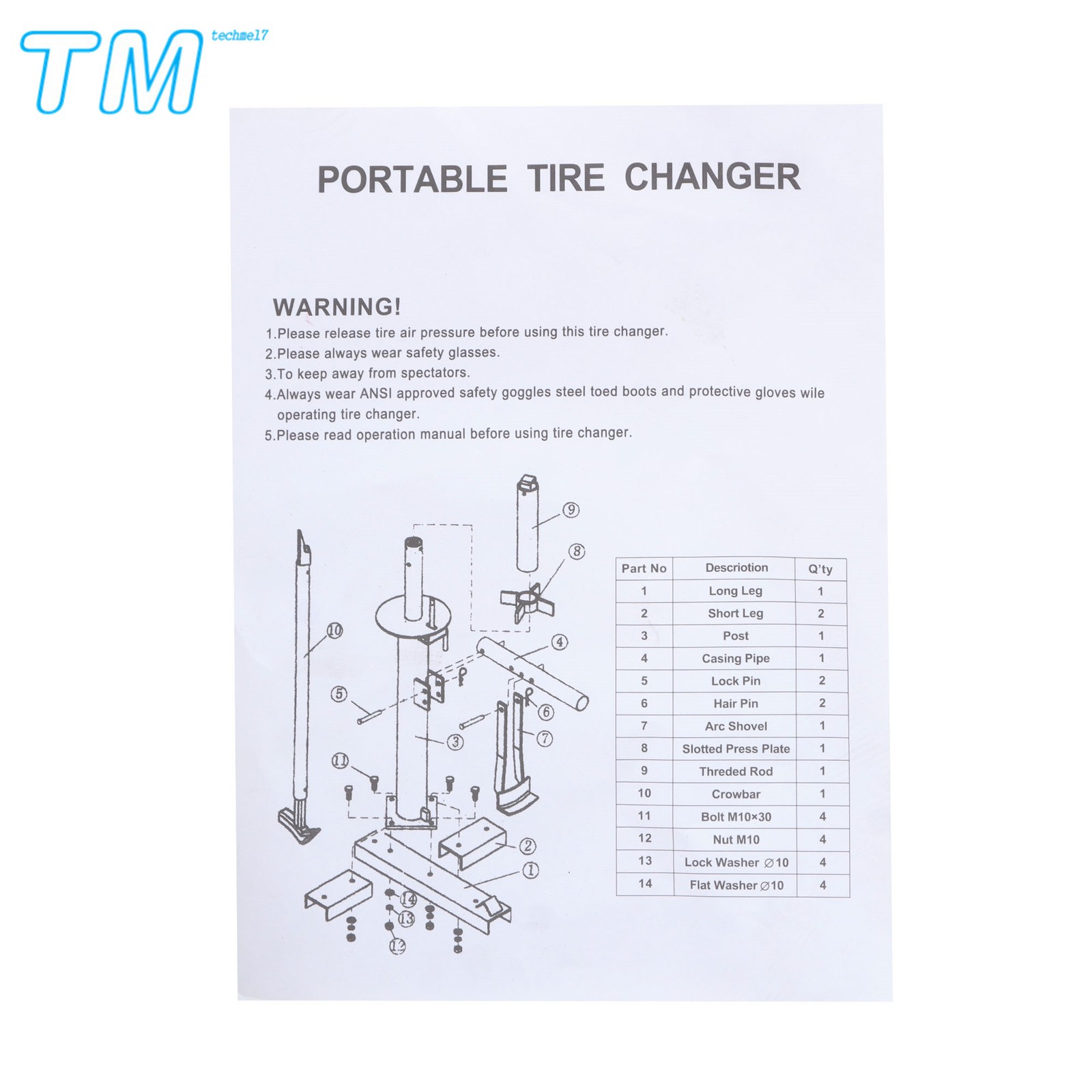 Portable Hand Bead Breaker Mounting Tool 8″ to 16″ Tires Manual Tire Changer Red