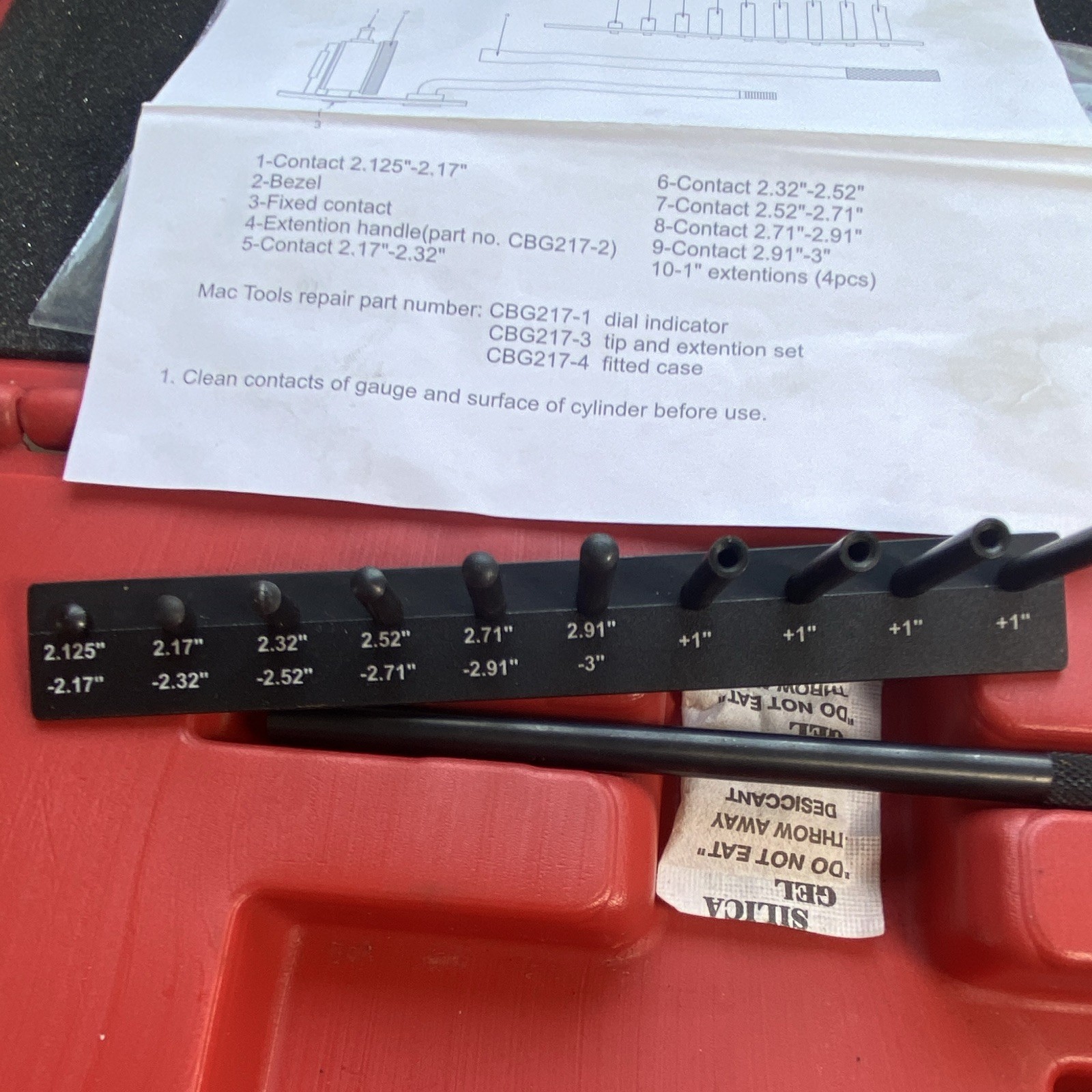 Mac Tools Cylinder Bore Gauge CBG217 with Case and Instructions Like New Cond