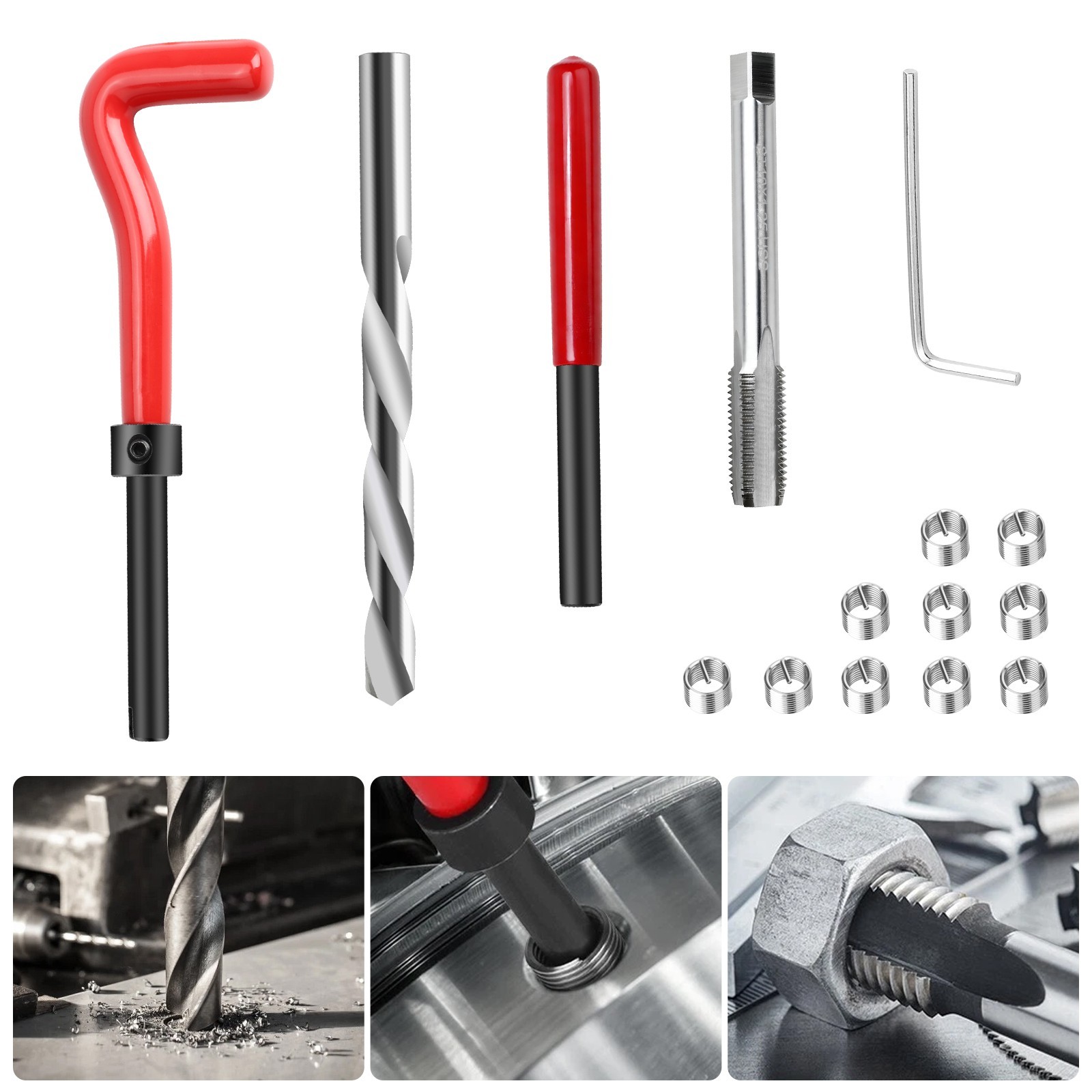 M12 x 1.25 Metric Thread Repair Install Tool Insert Kit M12 Helicoil Coil 15pcs