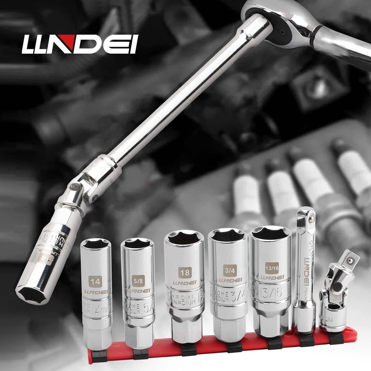 3/8 Inch Drive Spark Plug Socket Set SAE & Metric, High Visibility 6 Point So…