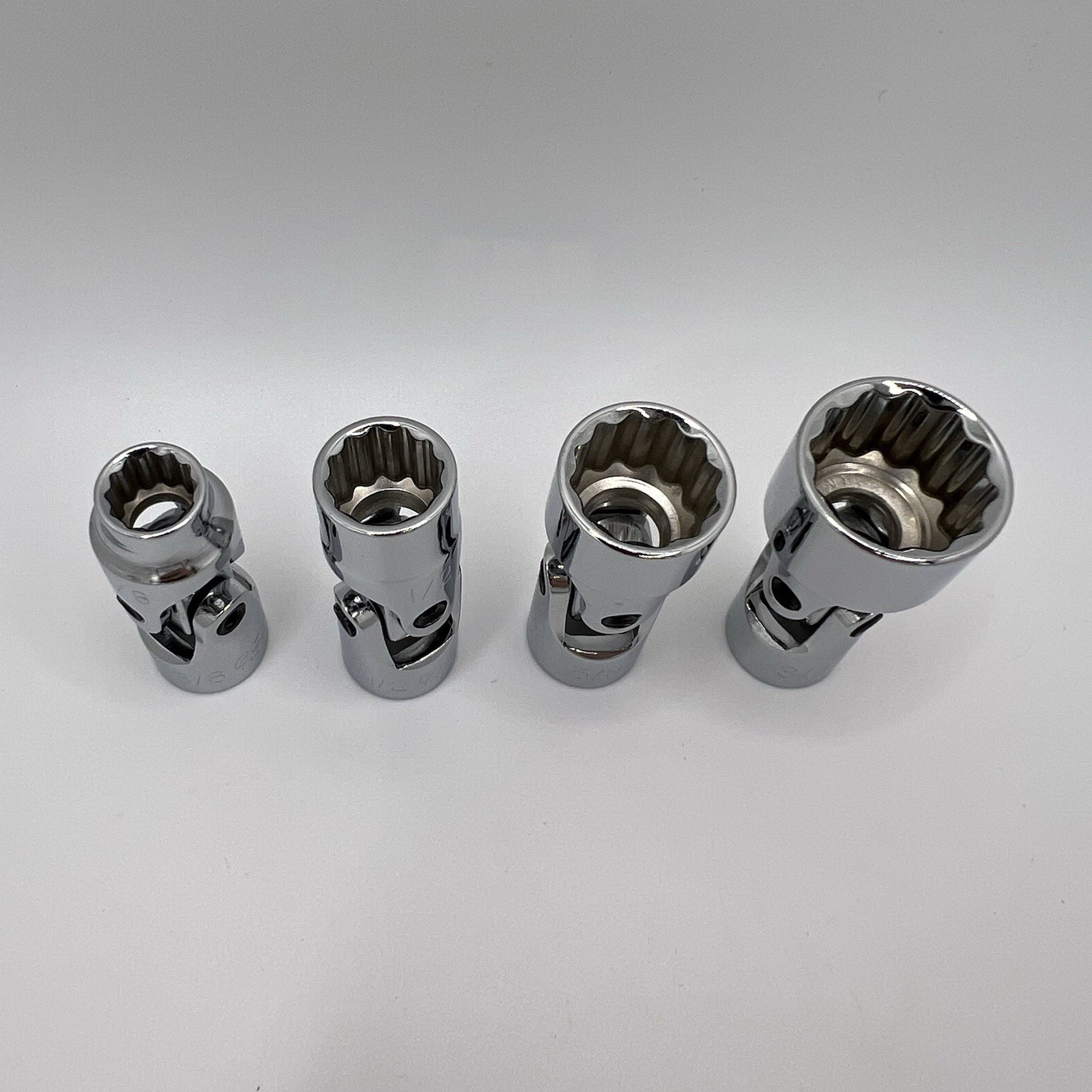Power Torque 4pc 3/8″ Drive 12 Point Swivel Sockets SAE Standard Chrome Lot Of 4