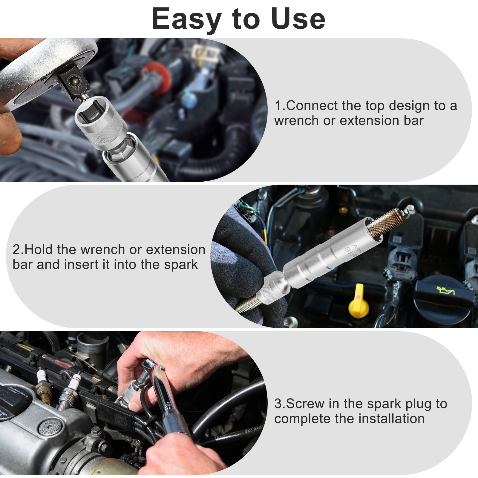 2 PCS 9/16″ & 5/8″ Spark Plug Socket Set 3/8″ Drive 12-Point Swivel Removal Tool