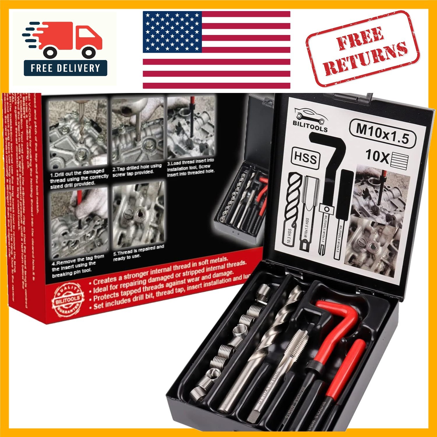 Comprehensive M10x1.5 Thread Repair Kit – Ideal for Automotive & Plumbing