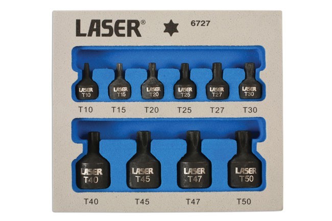 10 Piece Low Profile Impact Star Socket Bit Set 1/4″D, 3/8″D Laser 6727