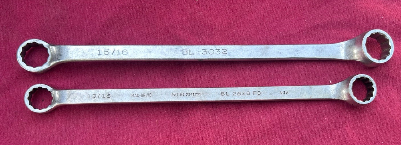 MAC Tools Double Box End Long Handle Wrenches 15/16 x 1”~ 13/16 x 7/8” SAE Sizes